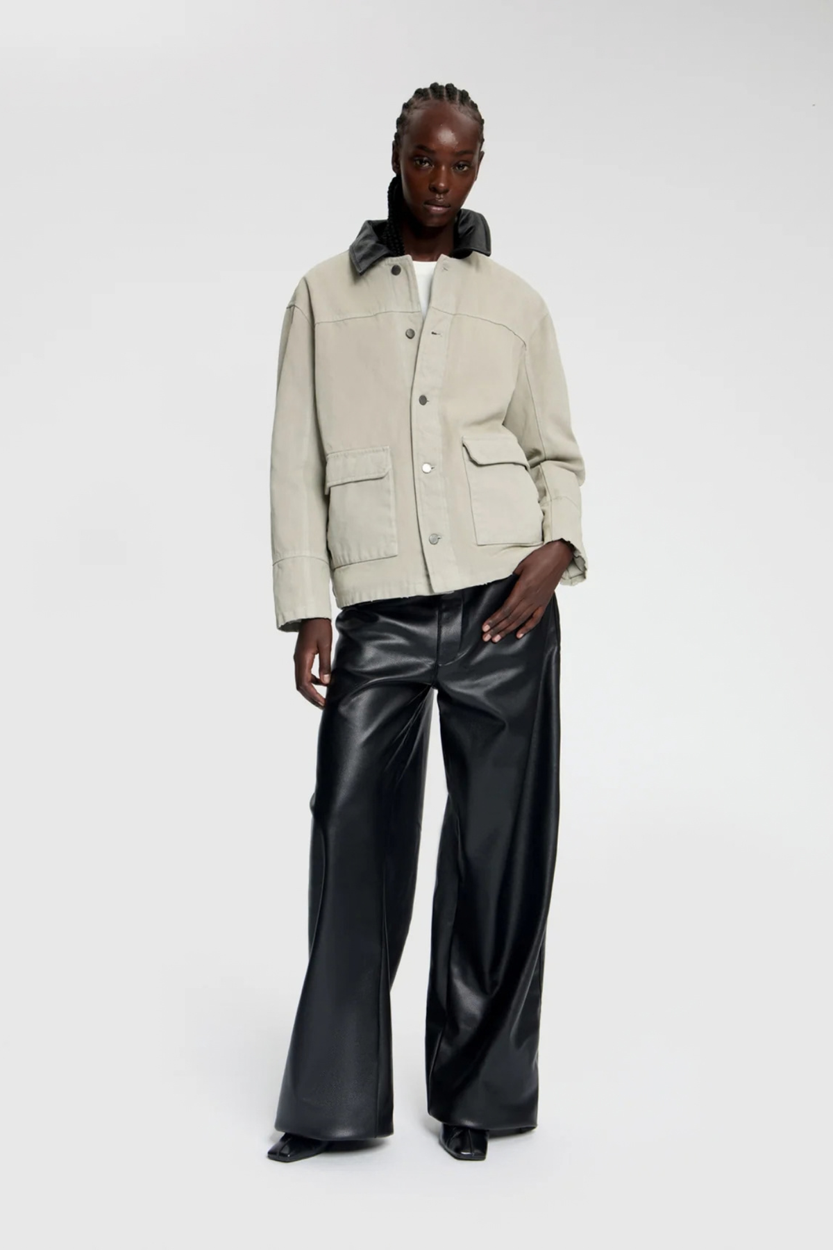 MONOGRAM COLLAR WORKWEAR JACKET - MOONBEAM BEIGE