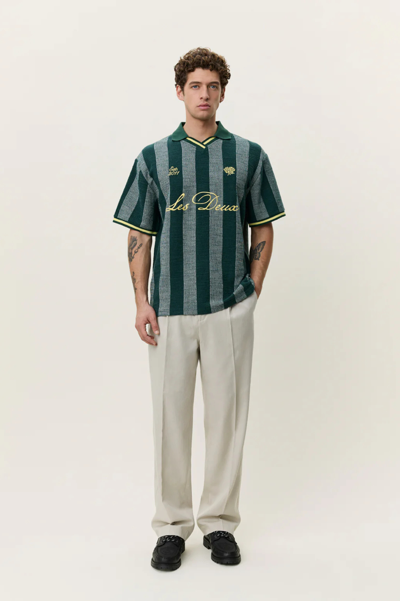 STRIPE JACQUARD FOOTBALL JERSEY - PINE GREEN