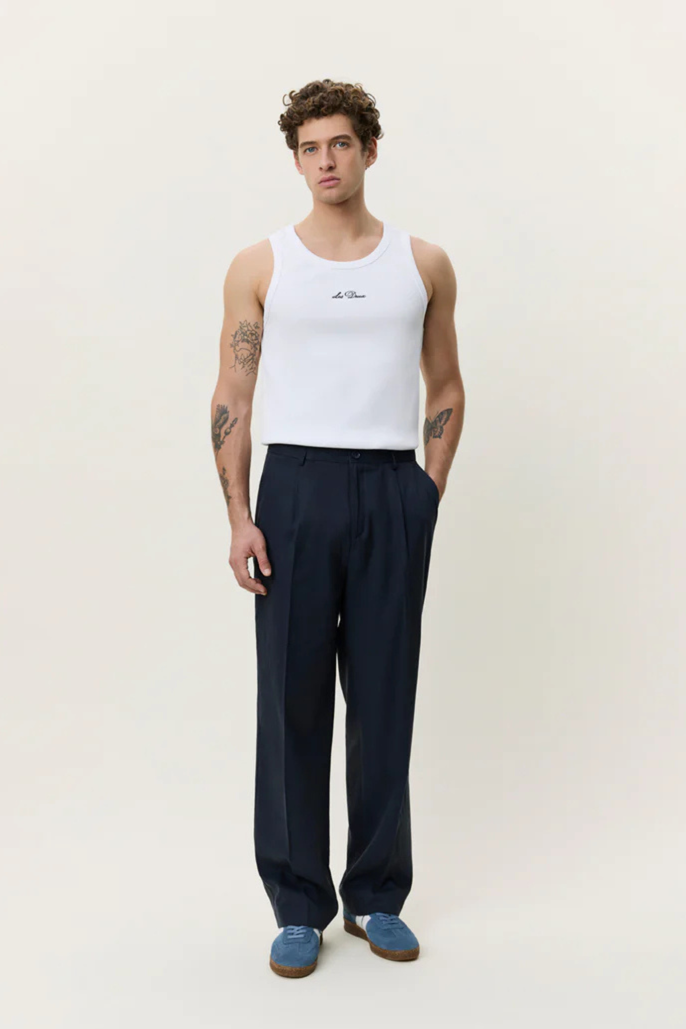 PLEATED TWILL SUIT PANTS - DARK BLUE NIGHT