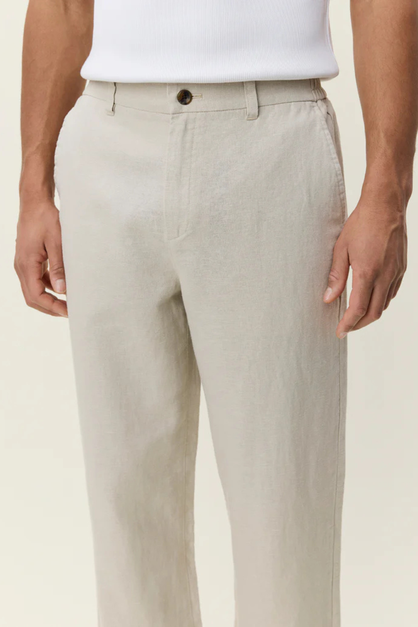 LINEN COMFORT SUIT PANTS - LIGHT SAND