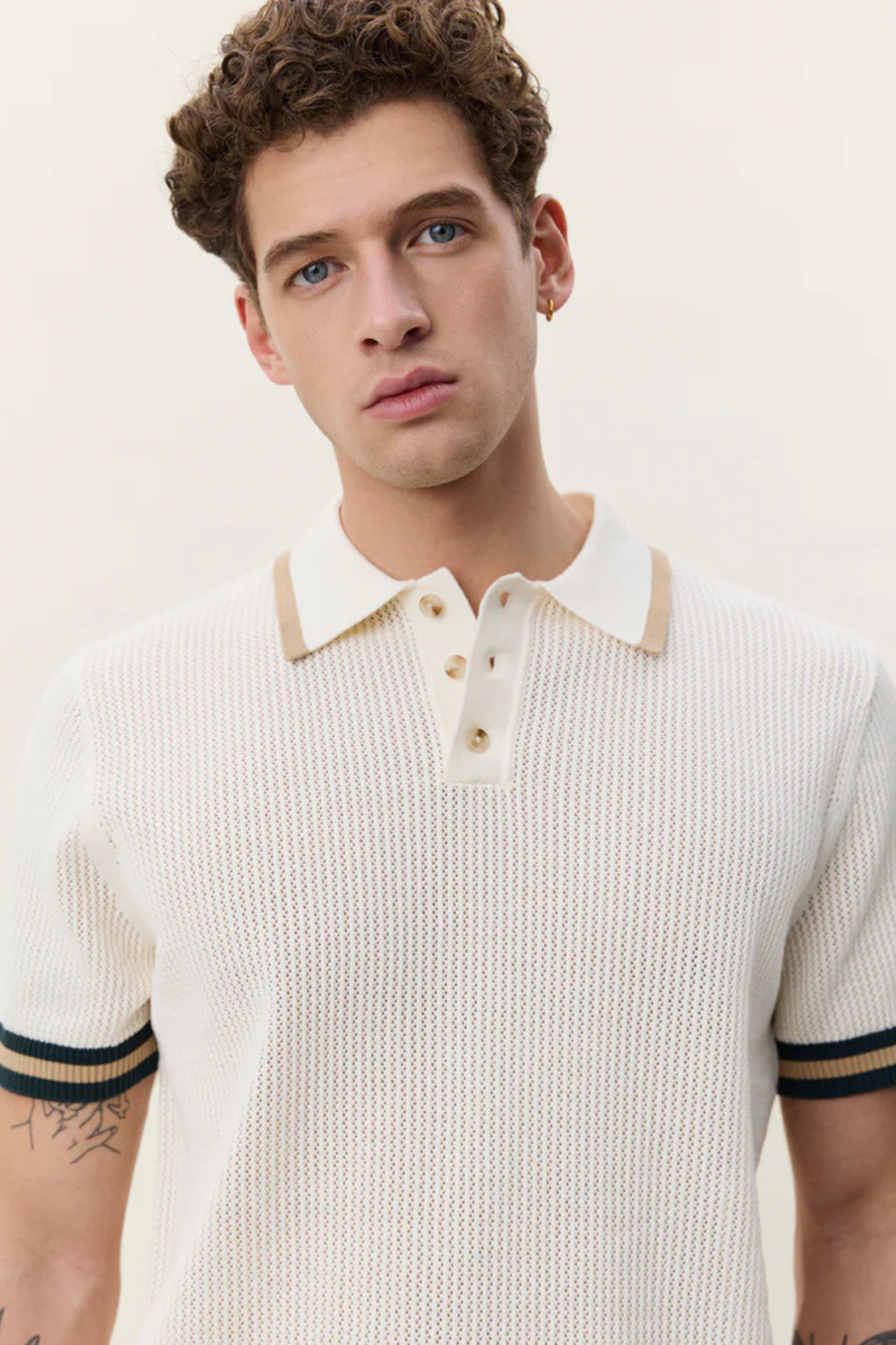 LACE KNITTED POLO - EGGNOG WHITE