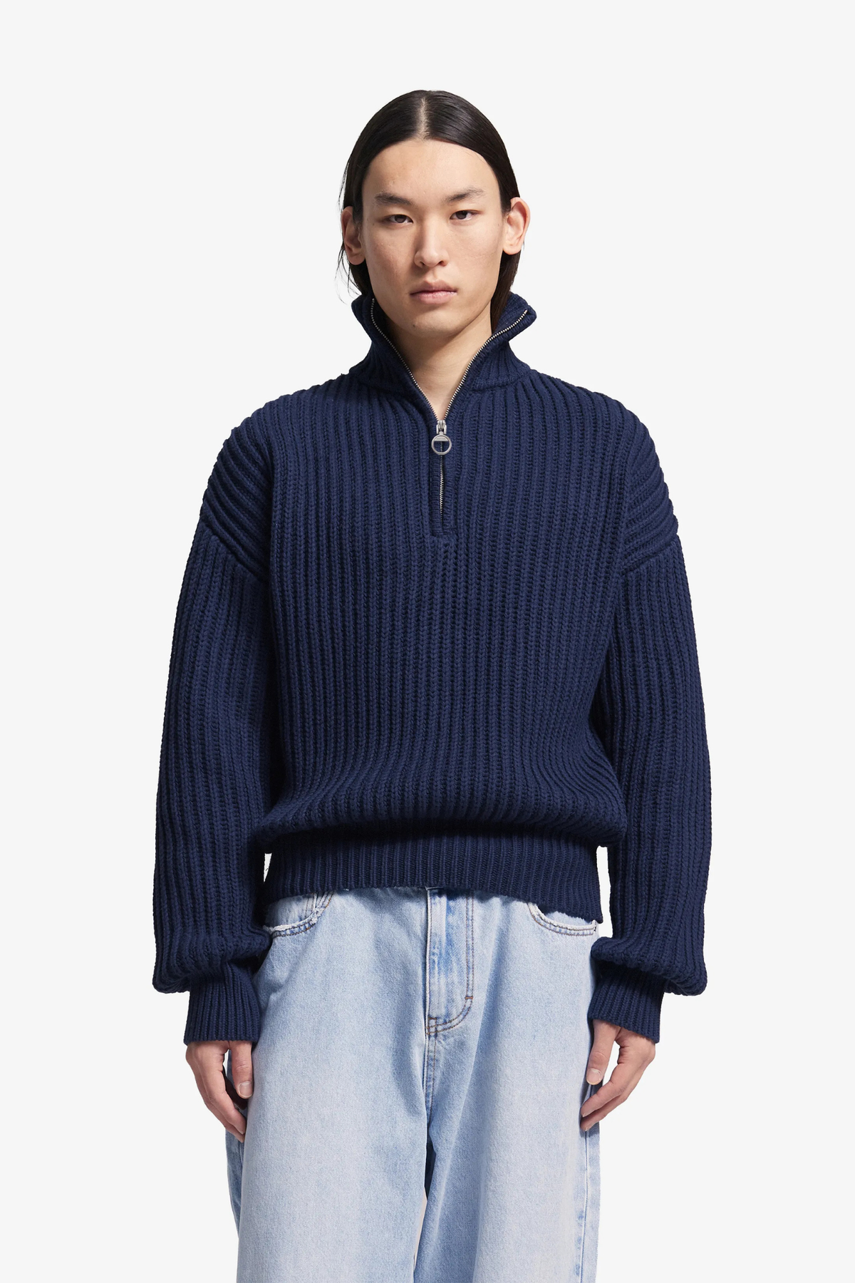 FISHERMAN QUARTER ZIP KNIT - MIDNIGHT BLUE