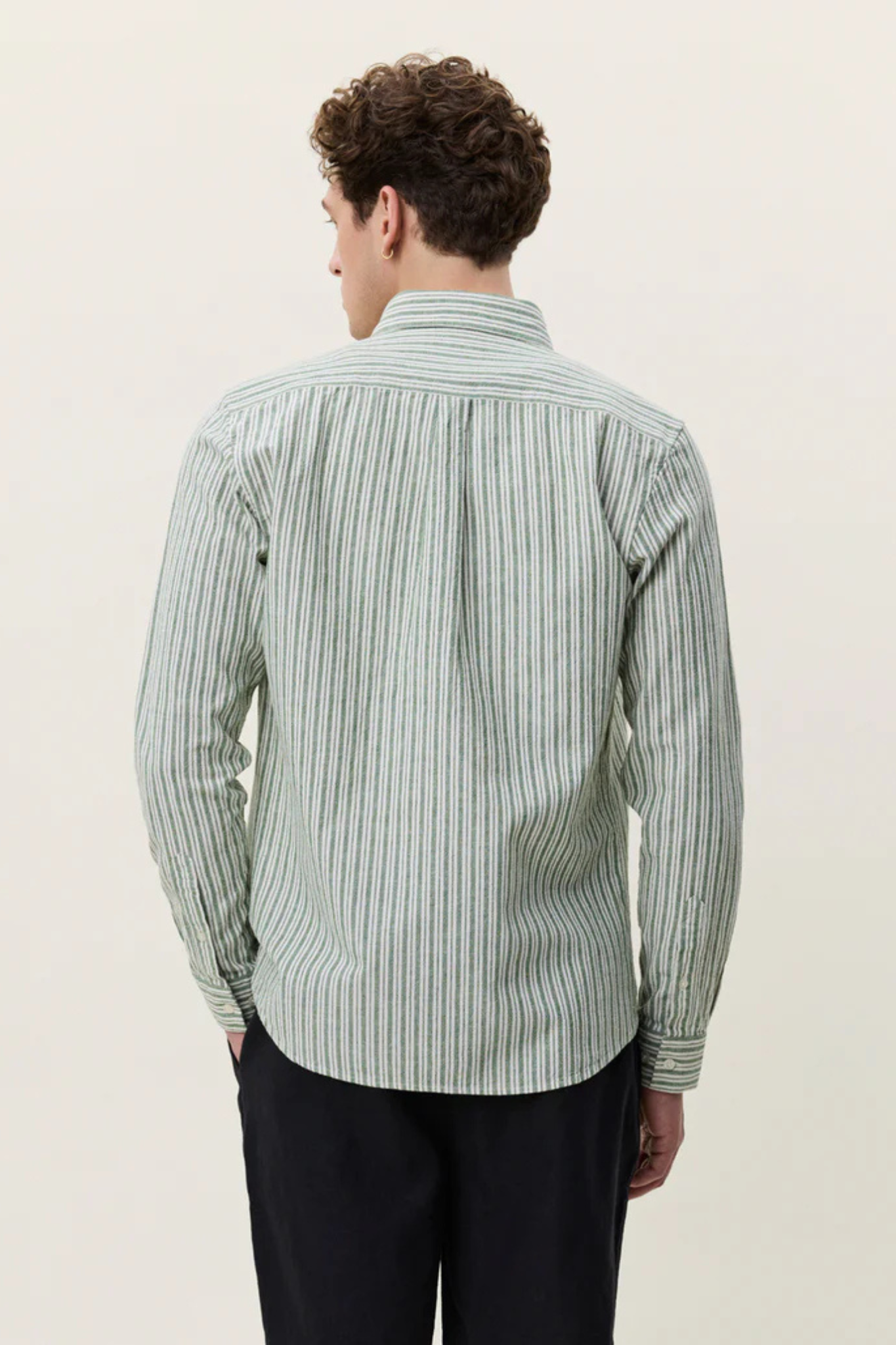 STRIPE COTTON-LINEN SHIRT - ARTICHOKE GREEN