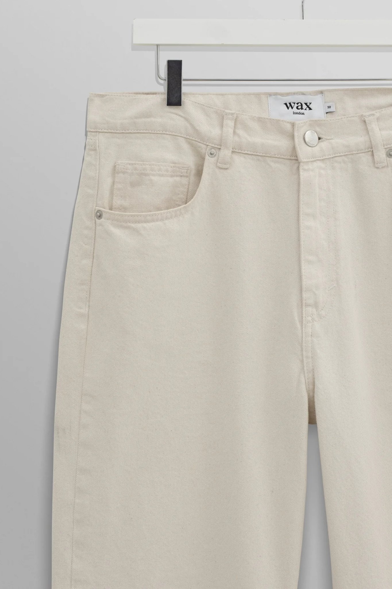 Wax London felix loose fit denim jeans in ecru. Front flatlay view