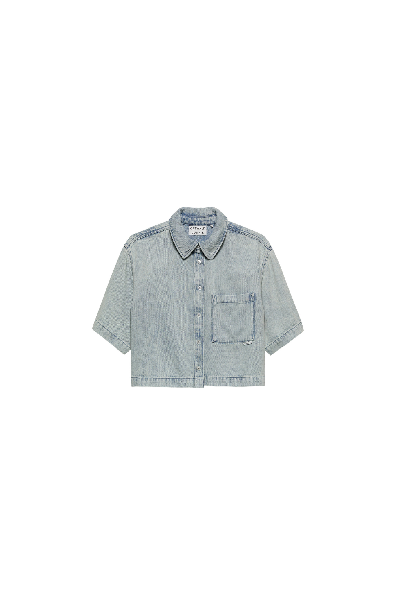 SHORT SLEEVE DENIM BLOUSE - BLUE