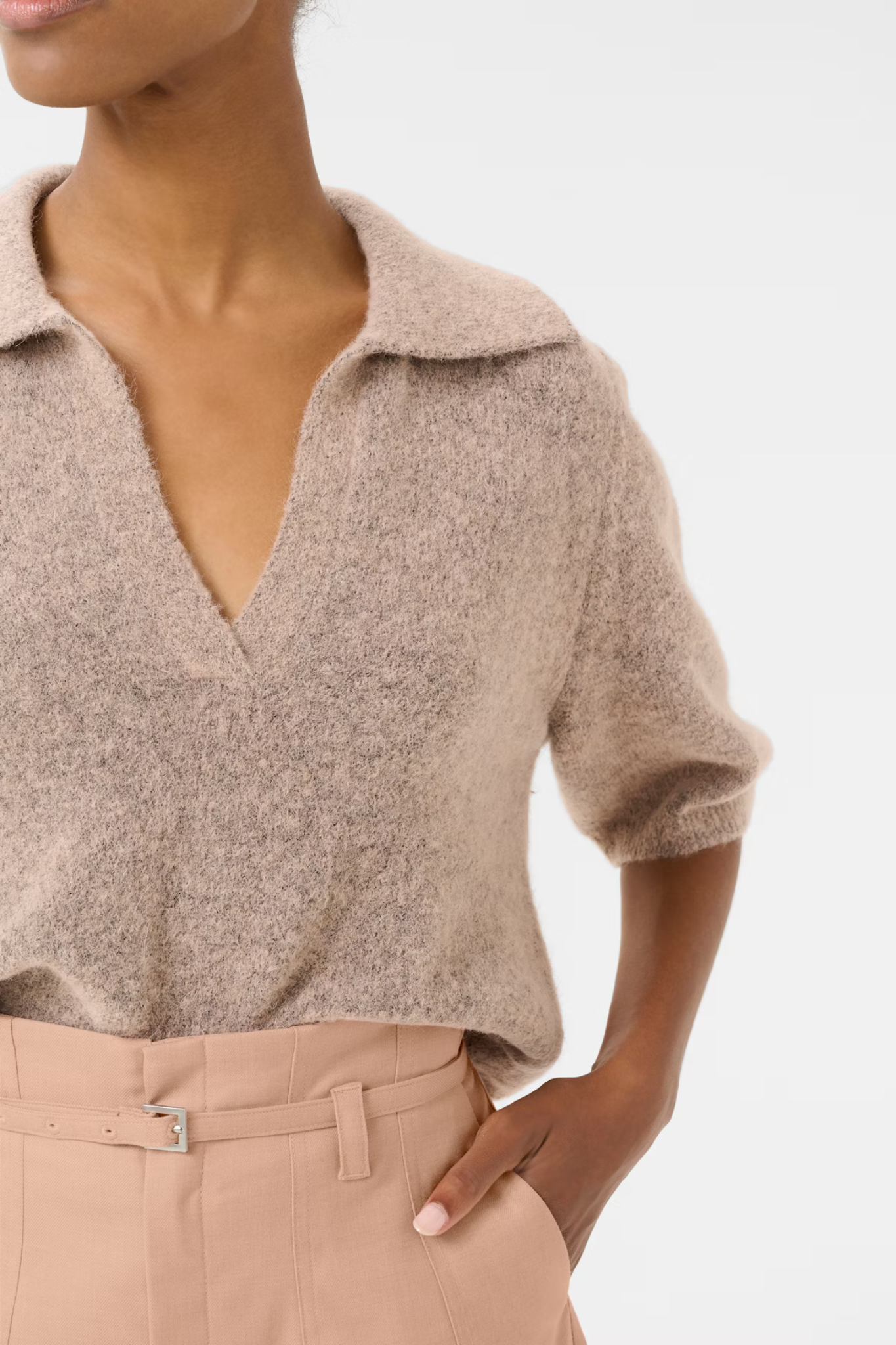 ALPHA SS POLO PULLOVER - ROSE DUST MELANGE