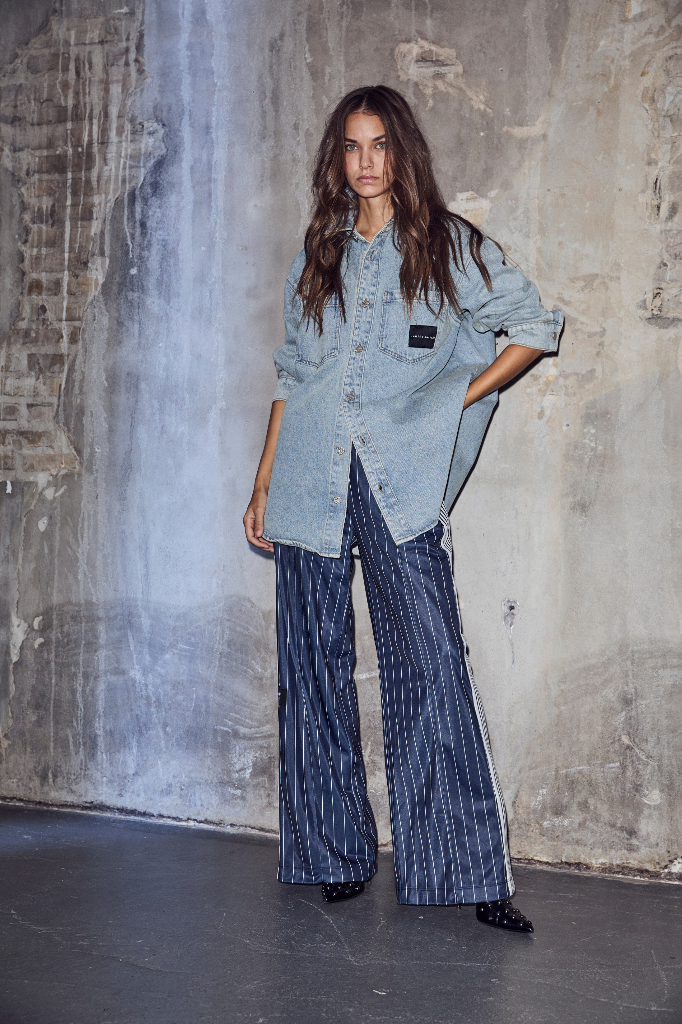 BAGGY PIN STRIPE TRACK PANTS - NAVY