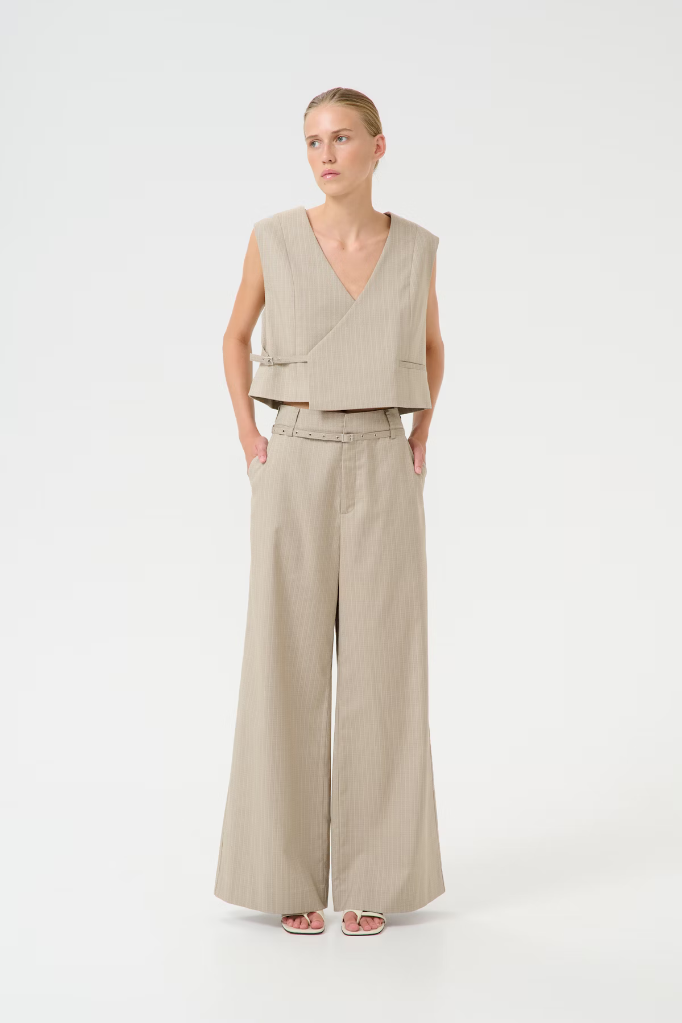 TIFF HW WIDE PANTS - PINSTRIPE DUST GREE