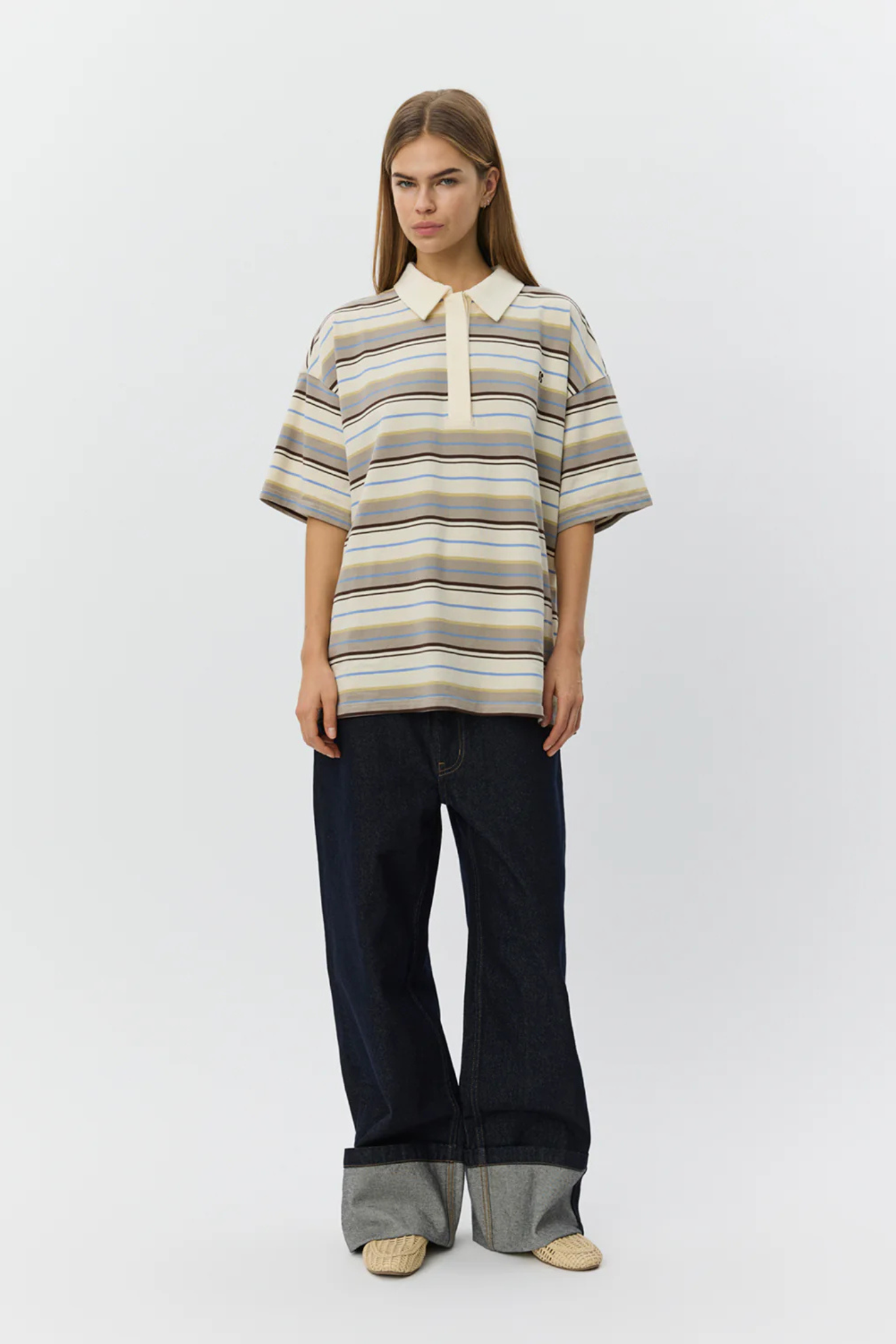 PIL OVERSIZE STRIPED POLOSHIRT - OFF WHITE STRIPED