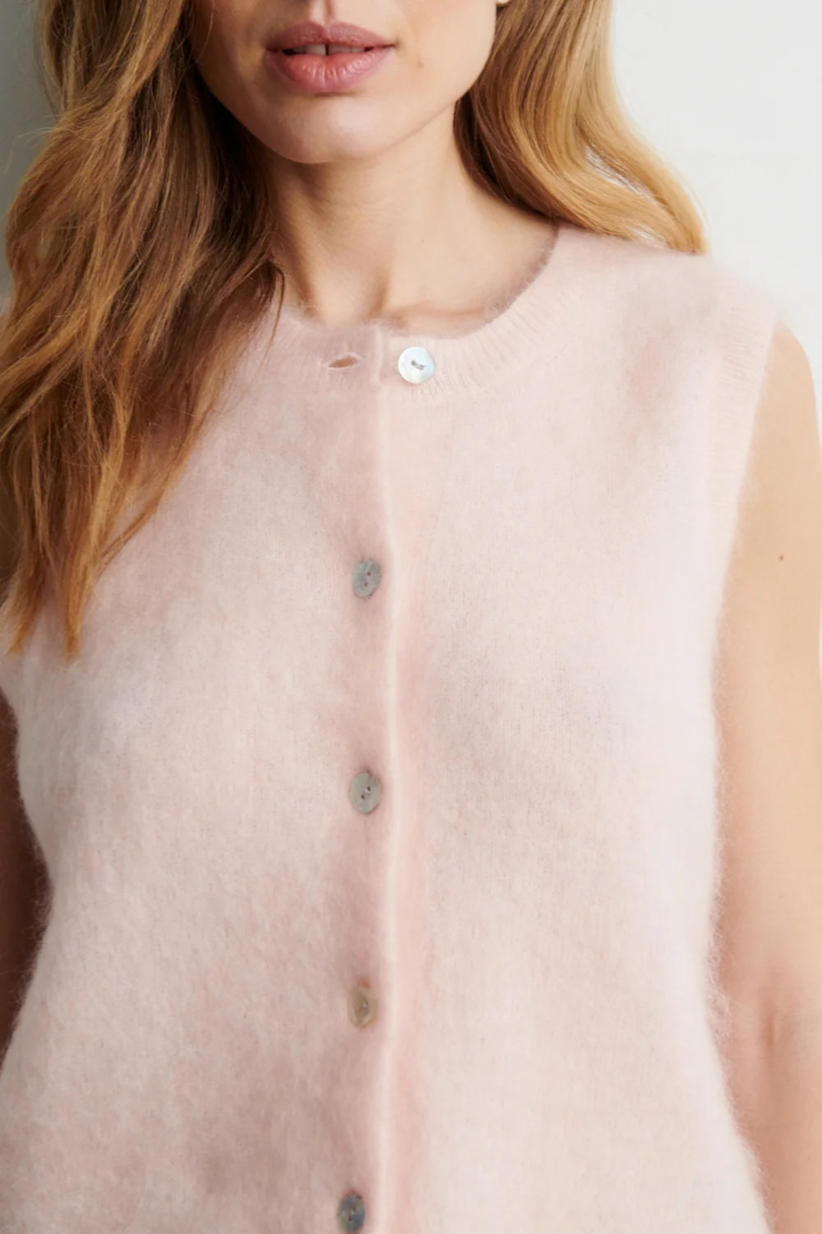 BROOK KNIT BUTTON VEST - PALE DOGWOOD