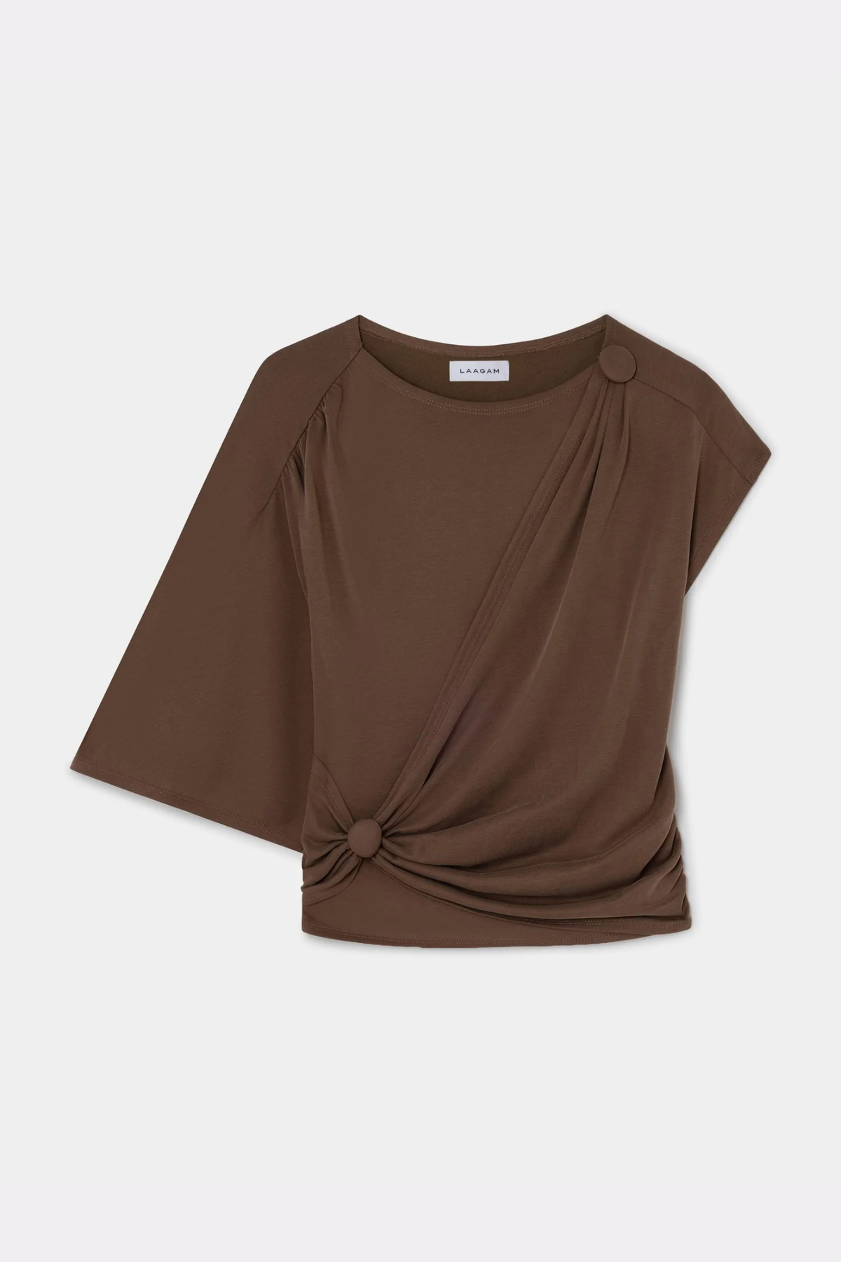ALF ASYMMETRISCHE GEDREPEERDE TOP - BRUIN