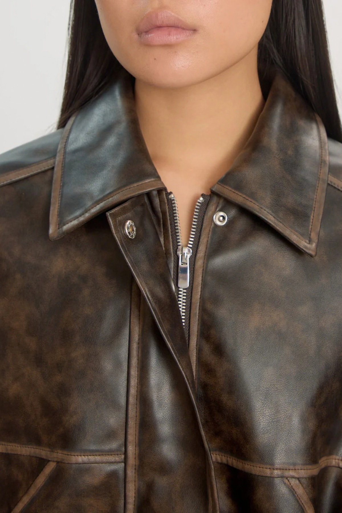 JILIAN PU JACKET - DARK BROWN WASHED