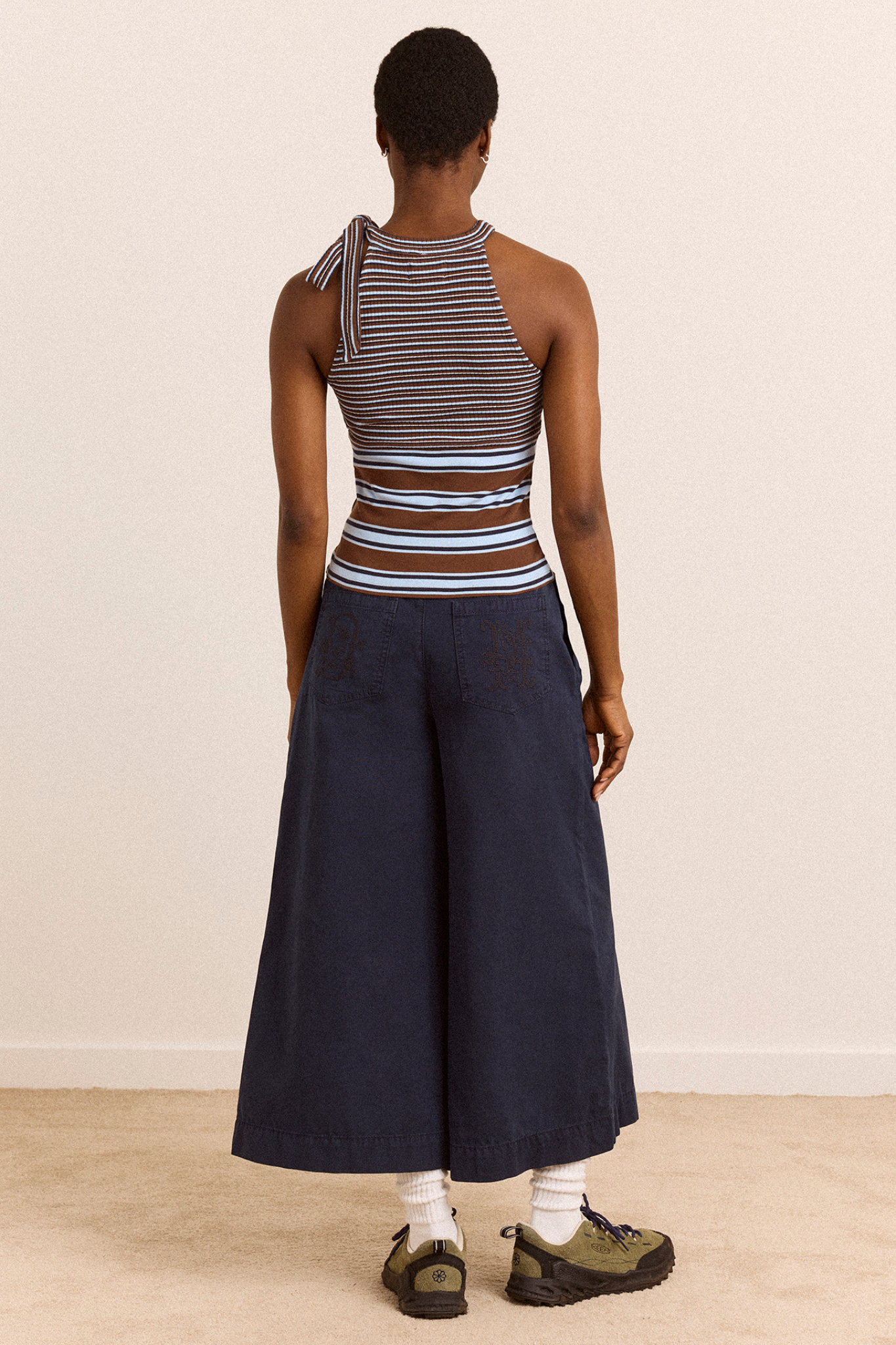 ORIANA HIGH NECK TANK TOP - BLUE STRIPE