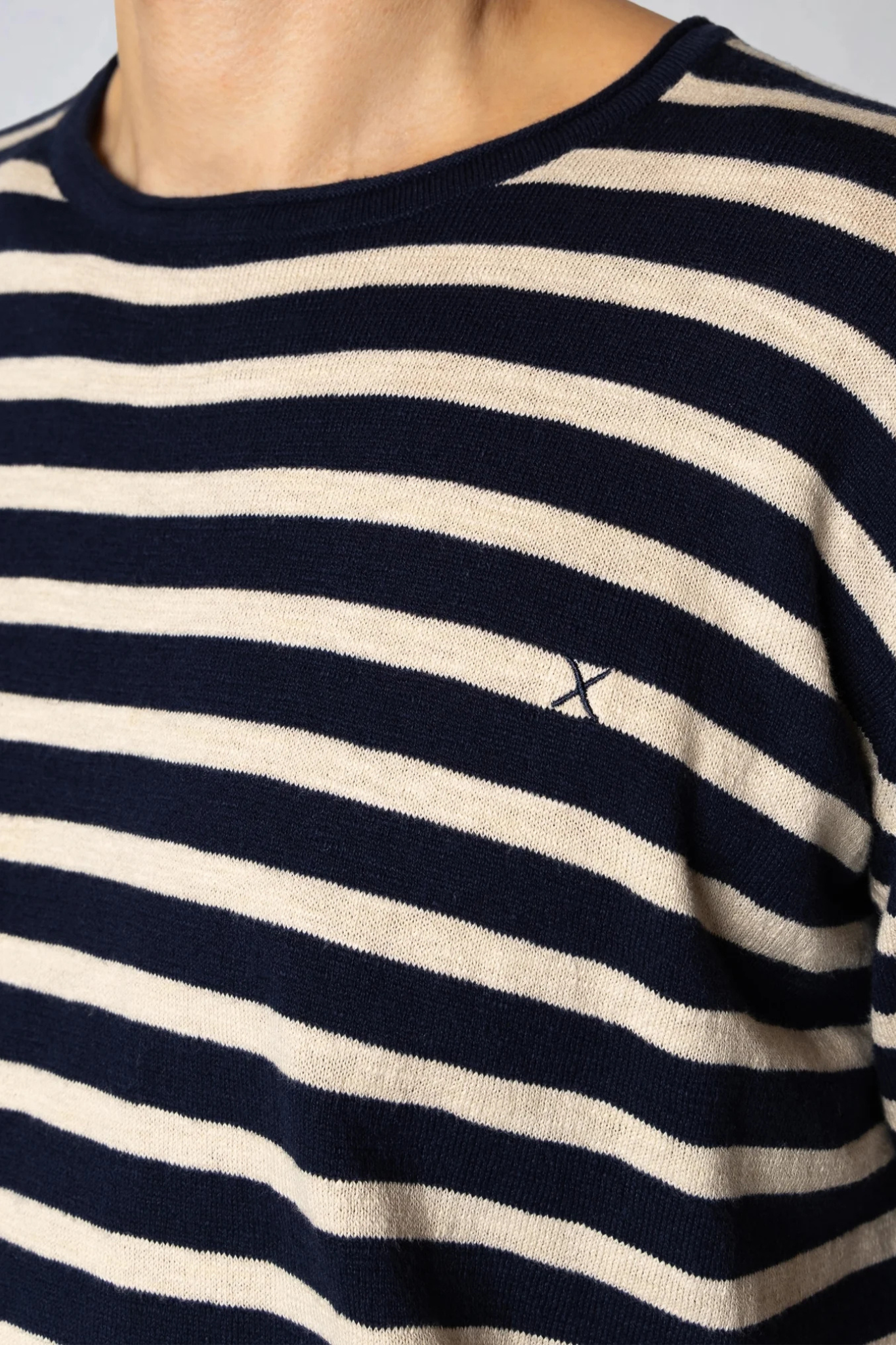 THOMAS KNITTED STRIPE T-SHIRT - NAVY/ECRU STRIPE