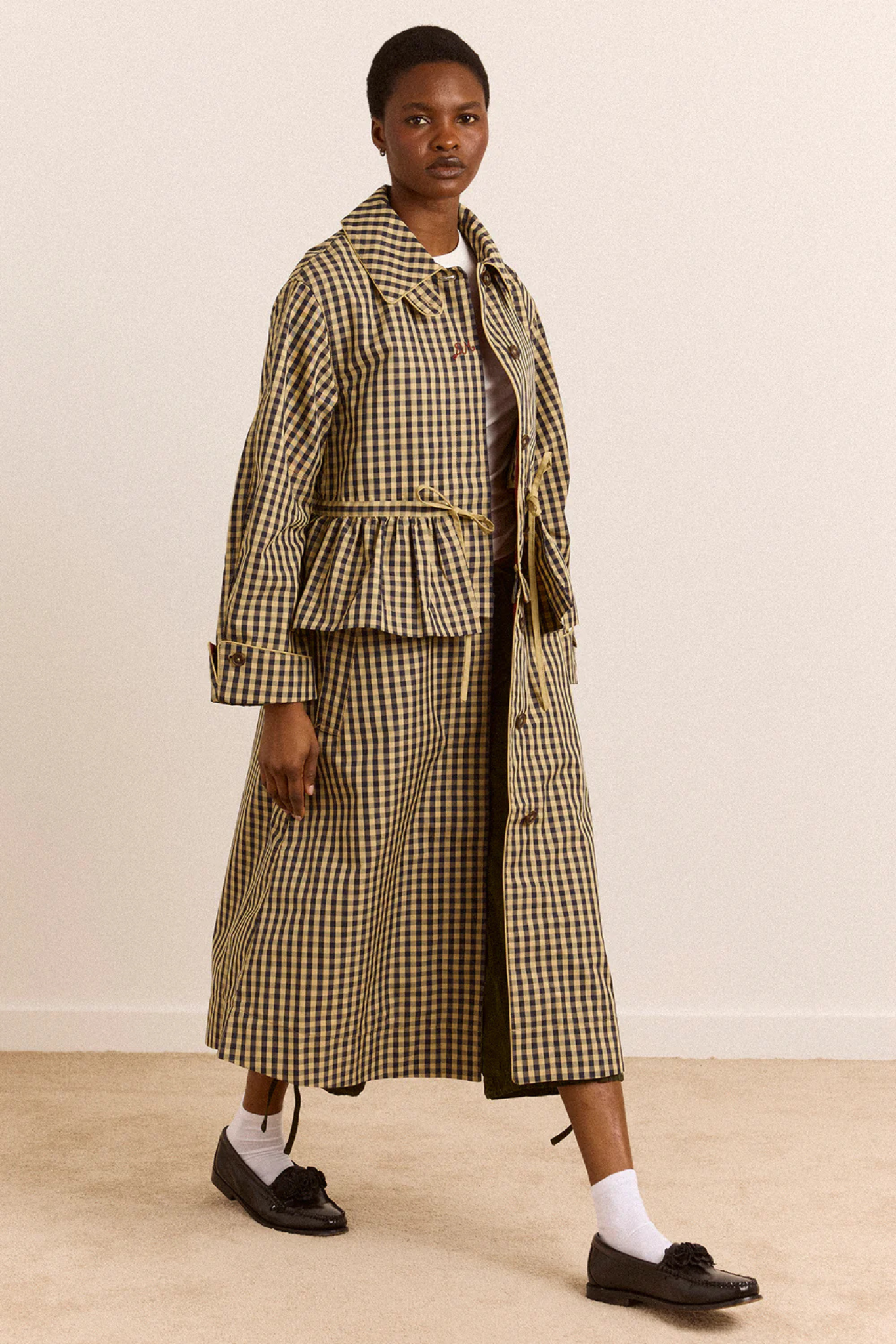 MYRTLE TRENCH COAT - NAVY GINGHAM