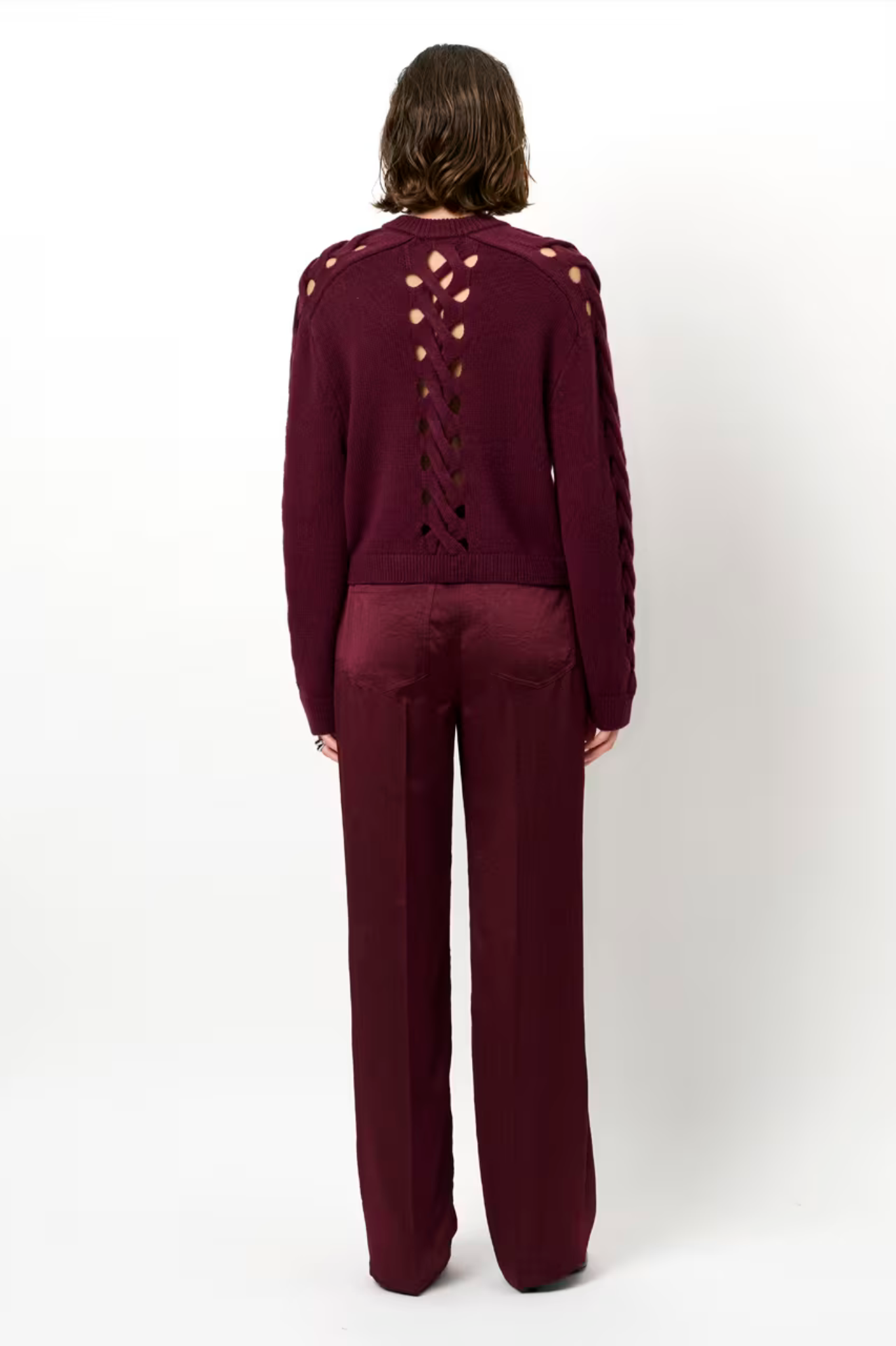 HABY BRAIDED CARDIGAN SWEATER - MULBERRY RED