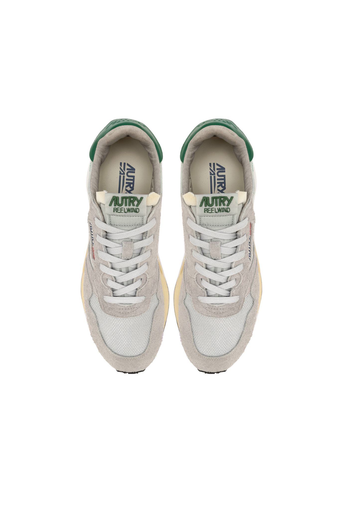 Autry reelwind low men sneakers in grey suede and green. Front view