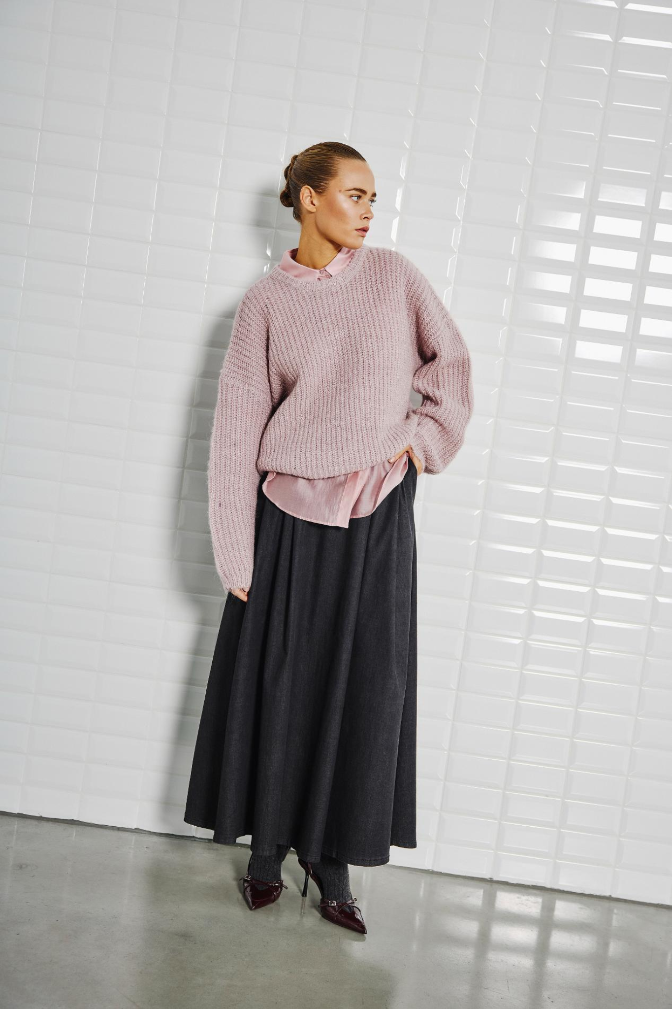 OPHELIA LS PULLOVER - DARK ROSE MELANGE