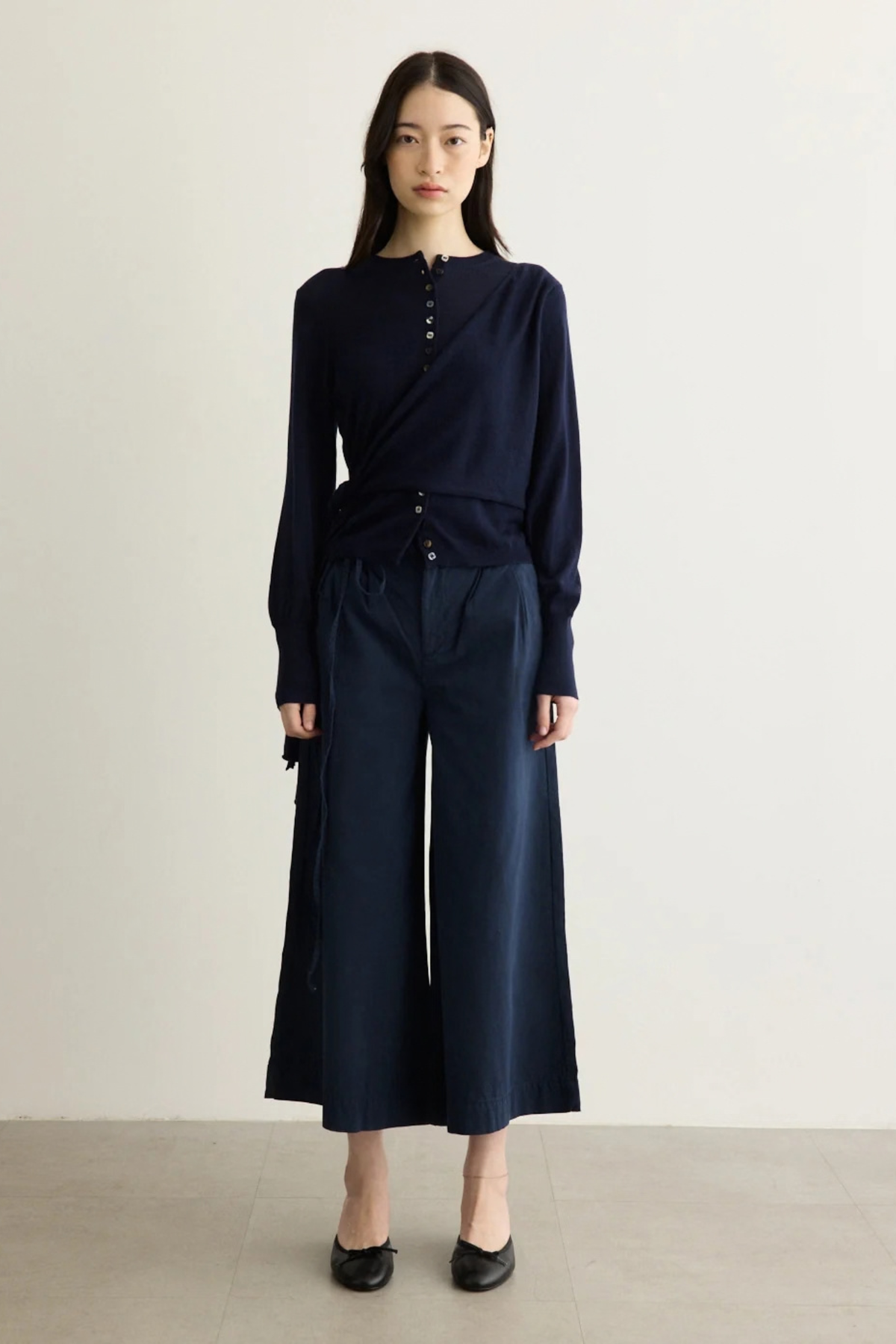 VENNA WRAP MERINO WOOL CARDIGAN - NAVY