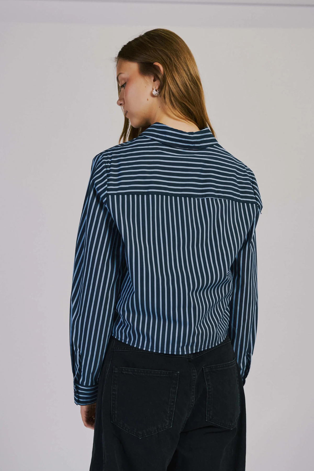 HOLLY CROPPED SHIRT - BLUE STRIPE