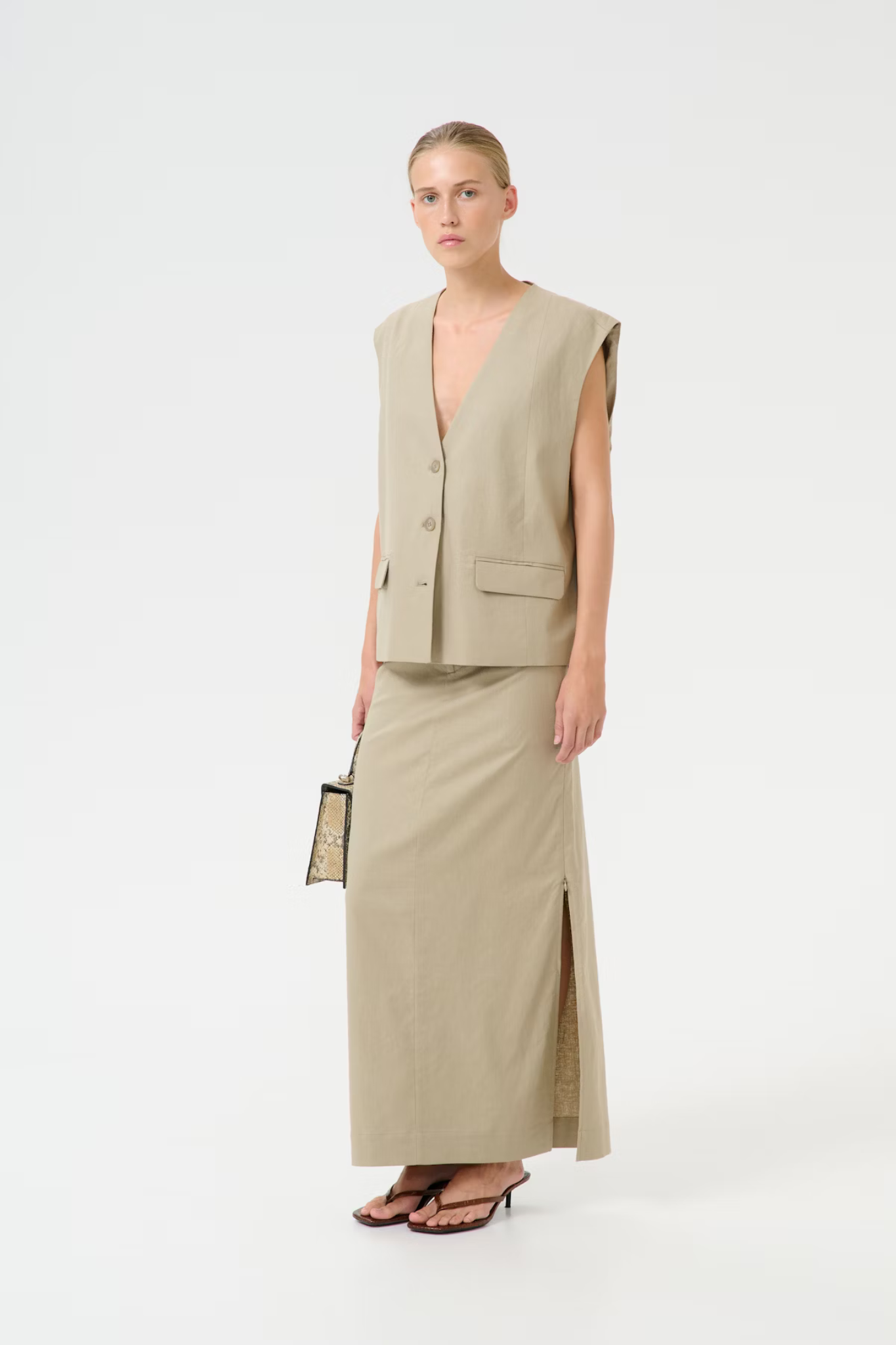 IZZA LINEN WAISCOAT - SILVER SAGE