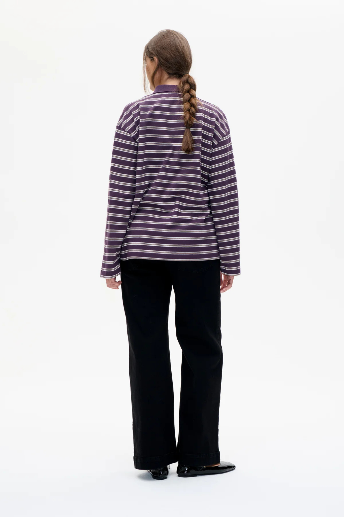 JEANNE L/S POLO - PLUM POLO STRIPE