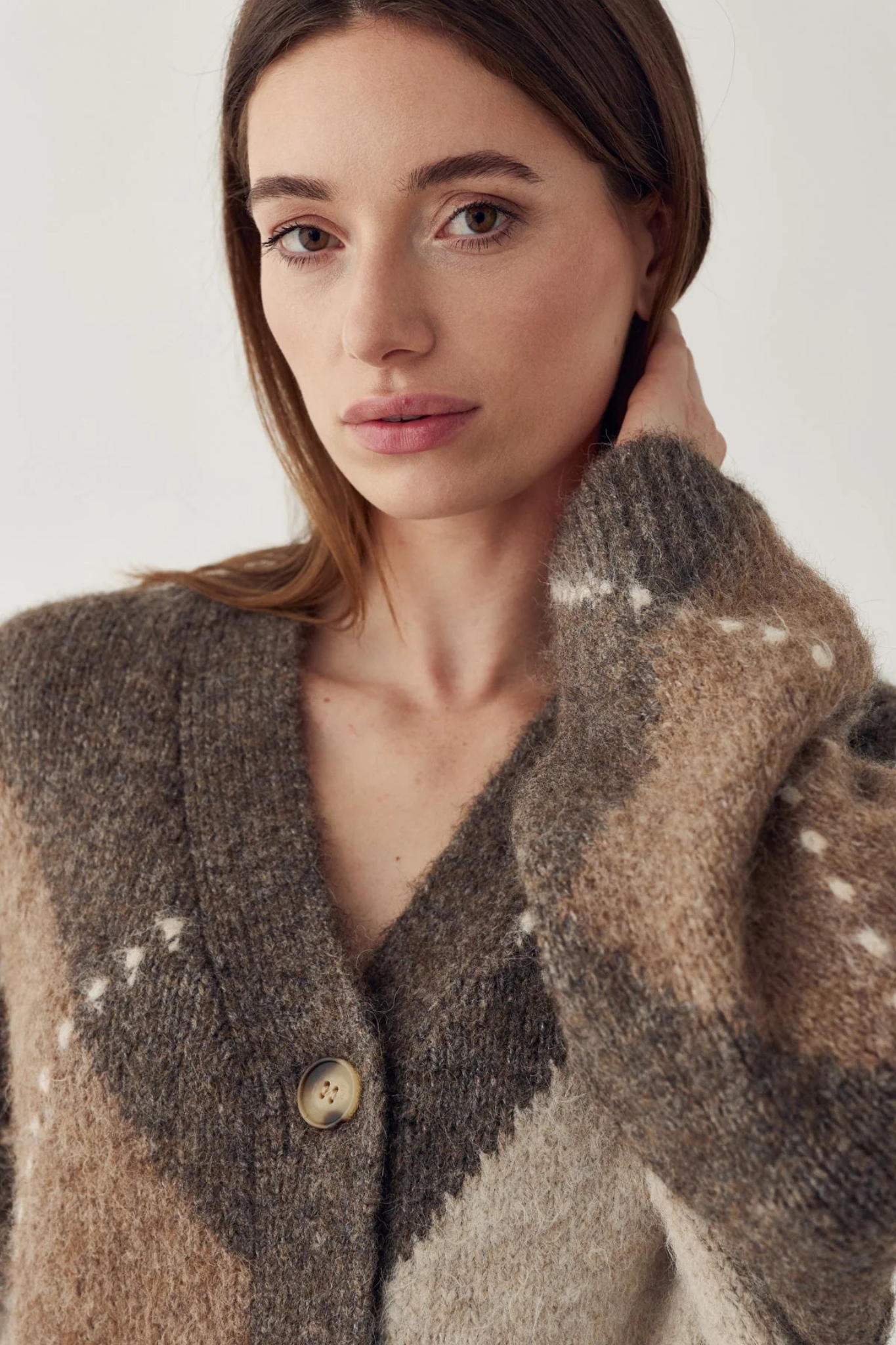 LAIANA KNIT CARDIGAN - ASH BROWN MIX