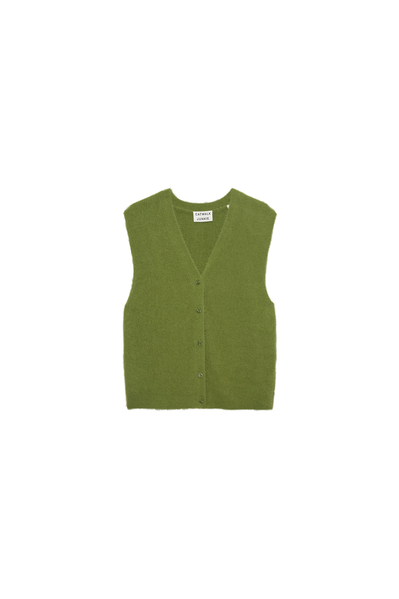 V-NECK FUZZY SPENCER KNIT - GRASSHOPPER