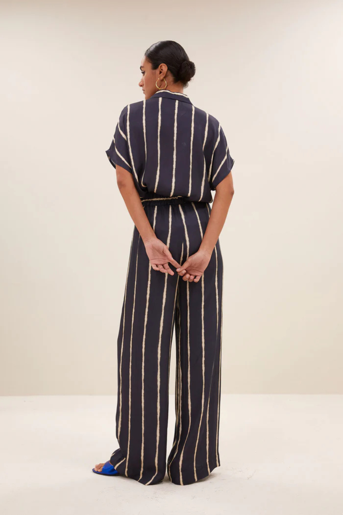 KARLY TIE DYE STRIPE BLOUSE - BLUE TIE DYE STRIPE