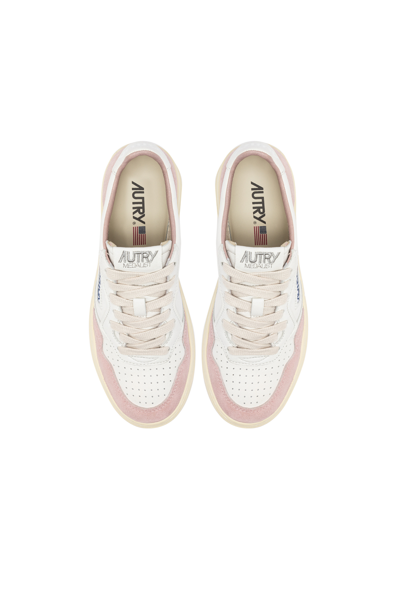 Autry medalist low women sneakers in white and pink suede. Front view