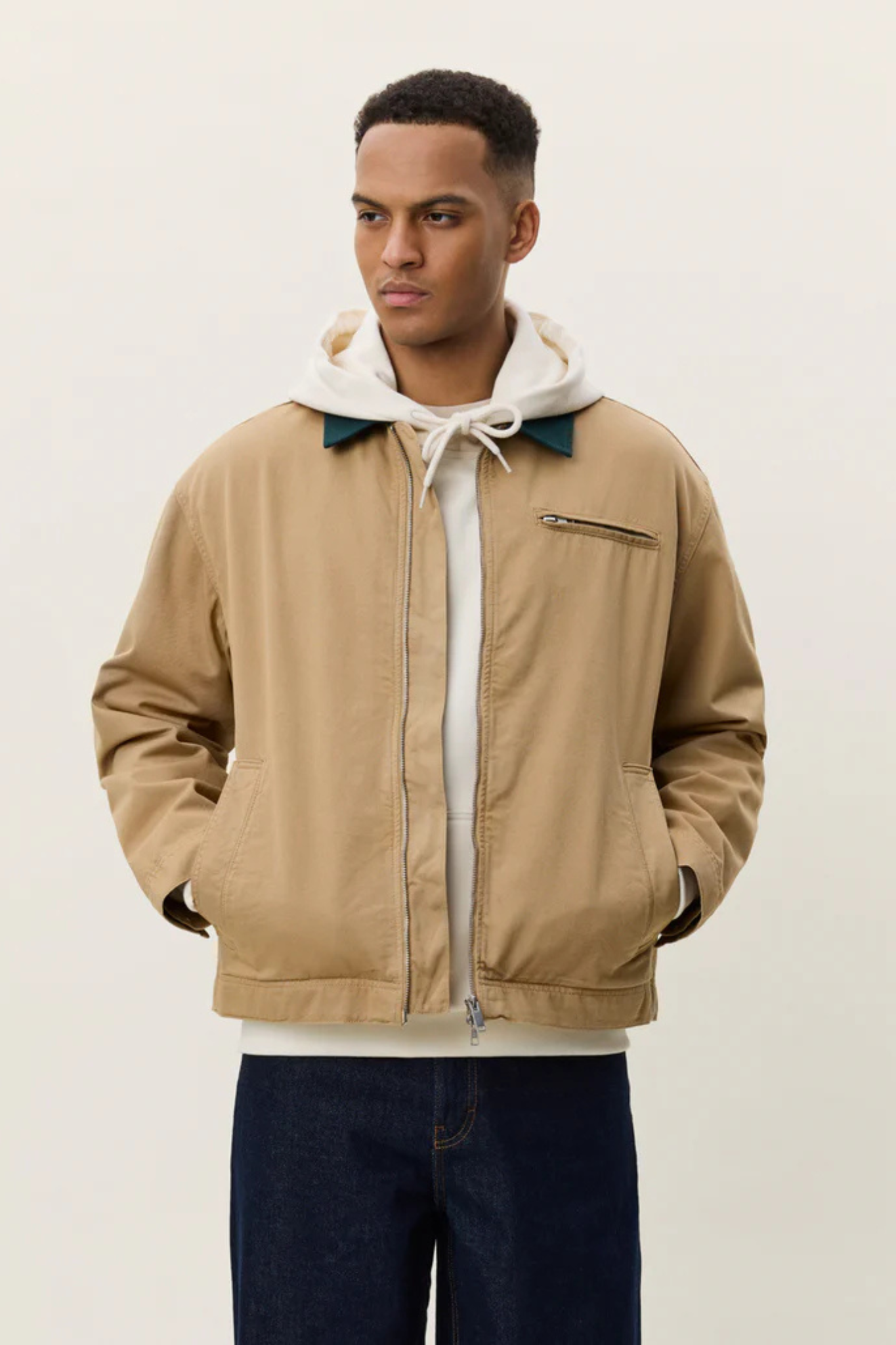 TWILL ZIPPER JACKET - INCENSE BEIGE