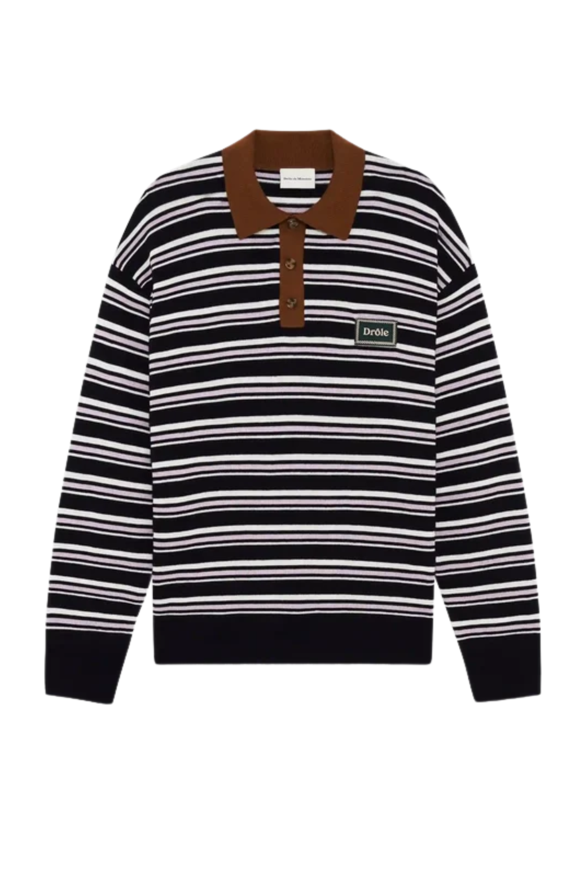 GESTREEPTE GEBREIDE POLO MET LANGE MOUWEN - MARINEBLAUW