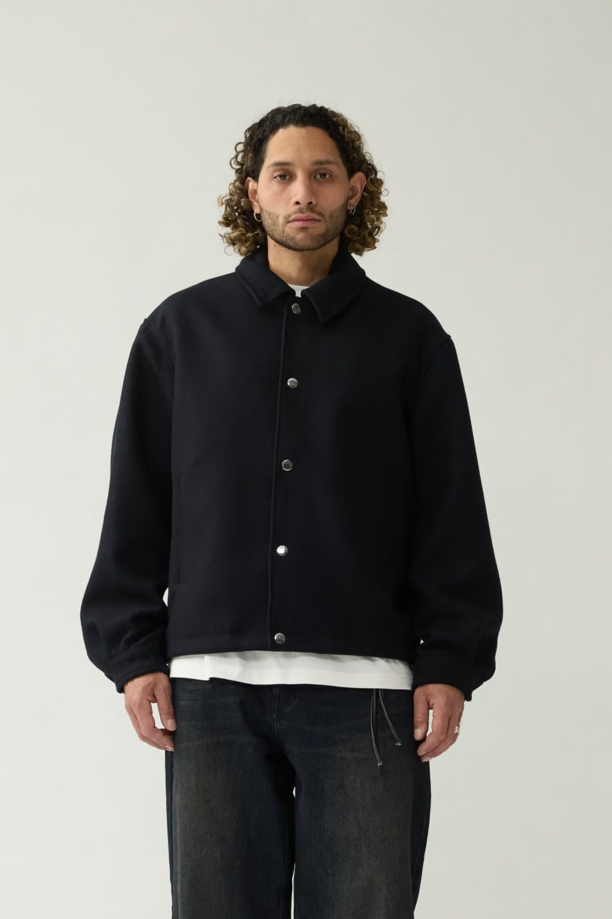 WOOL COACH JACKET - BLACK
