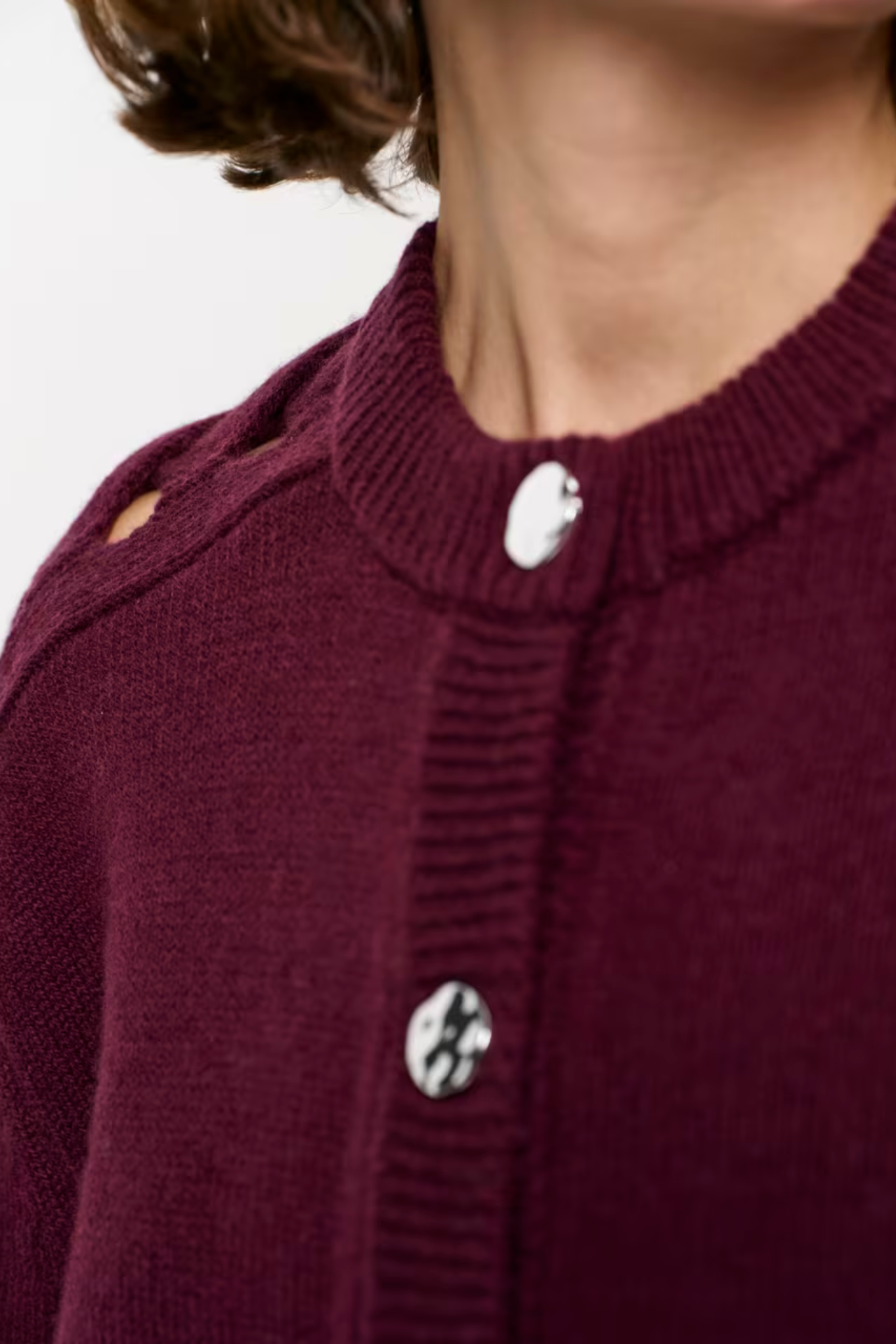 HABY BRAIDED CARDIGAN SWEATER - MULBERRY RED