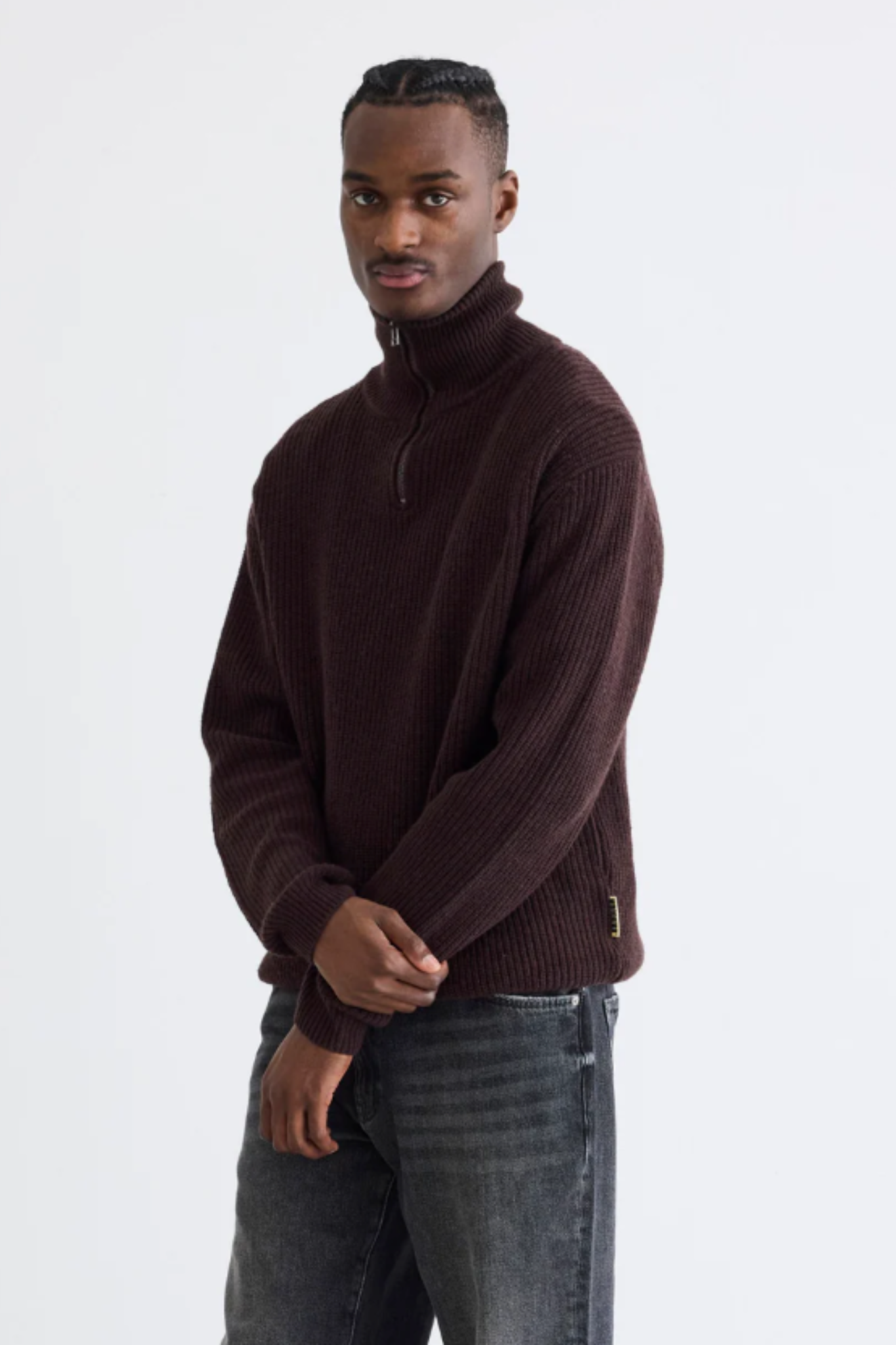 LASS WOOL HALF-ZIP KNITWEAR - BROWN