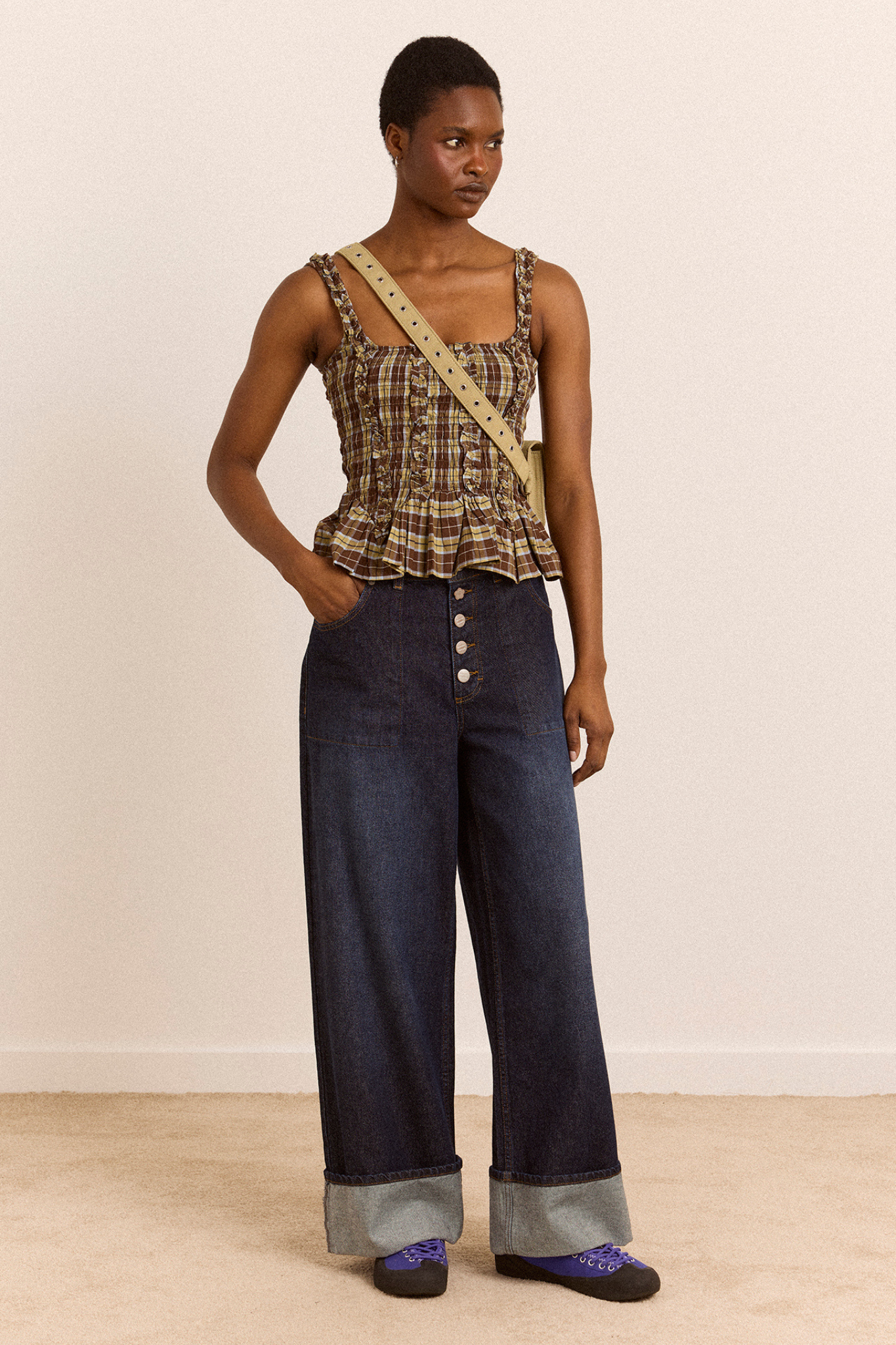 GIGI BAGGY WIDE TURN UP JEANS - INDIGO