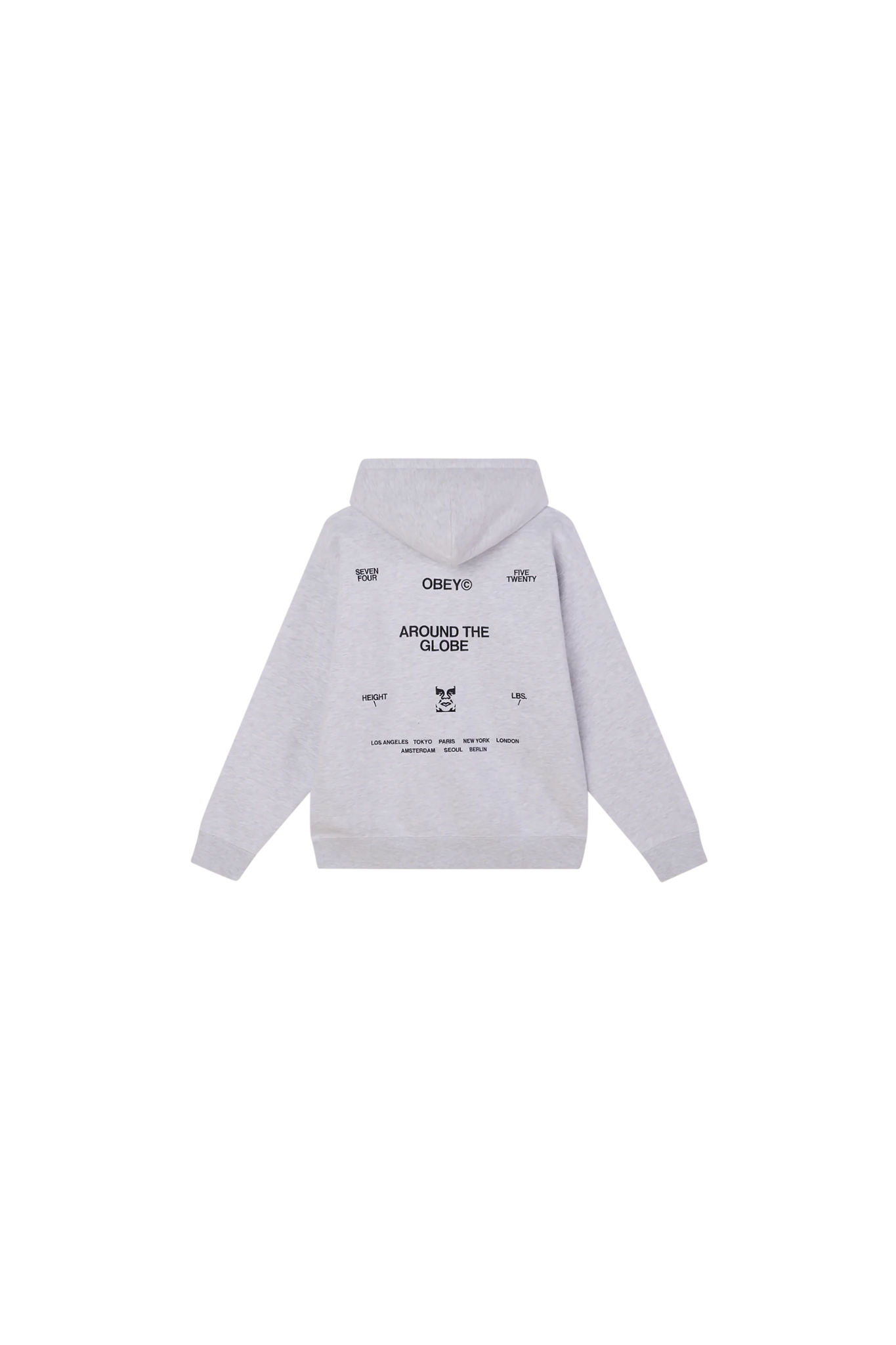 OBEY business hoodie in ash grey. Back flatlay view