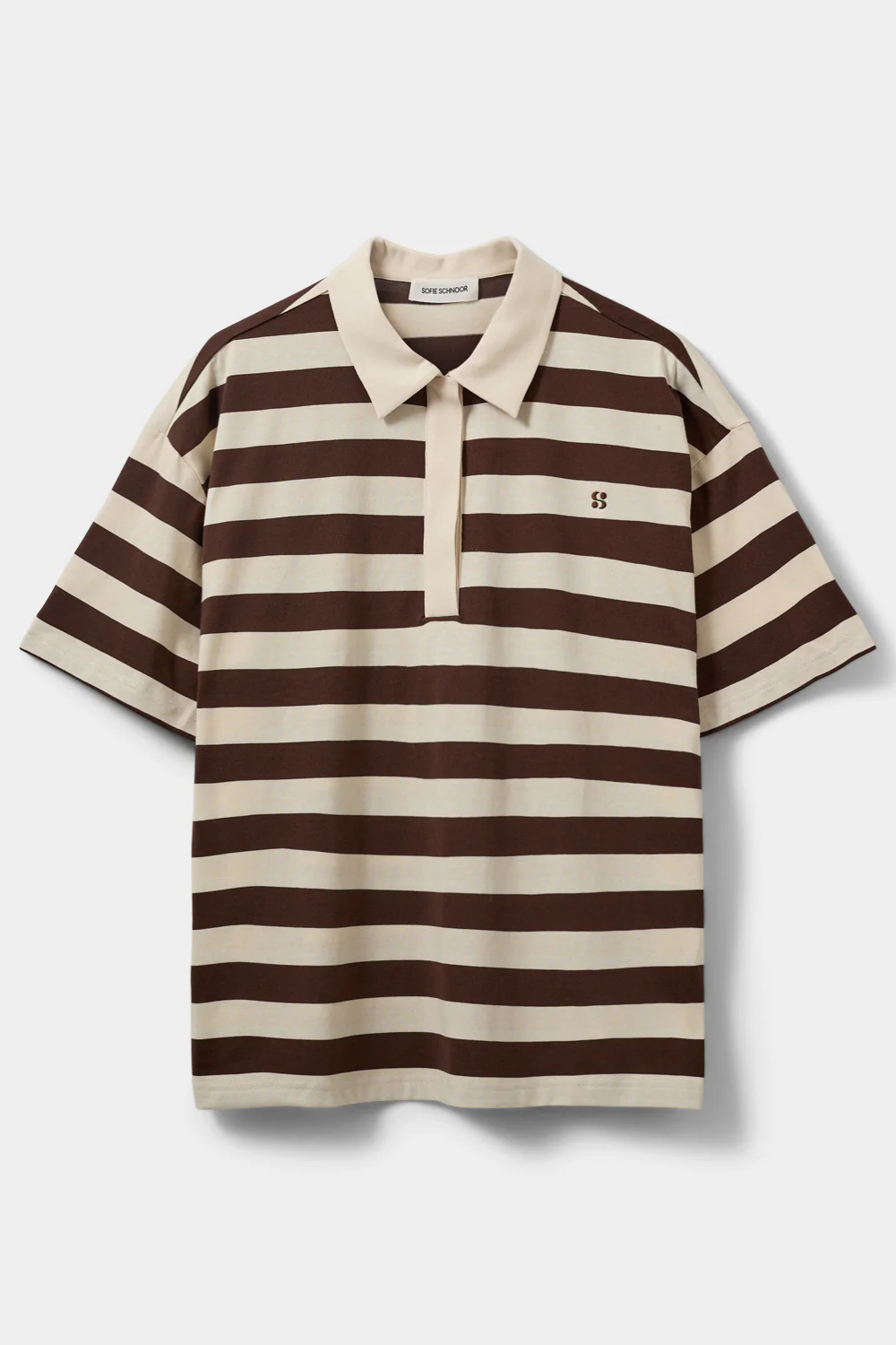PIL OVERSIZE STRIPED POLOSHIRT - OFF WHITE/BROWN STRIPED