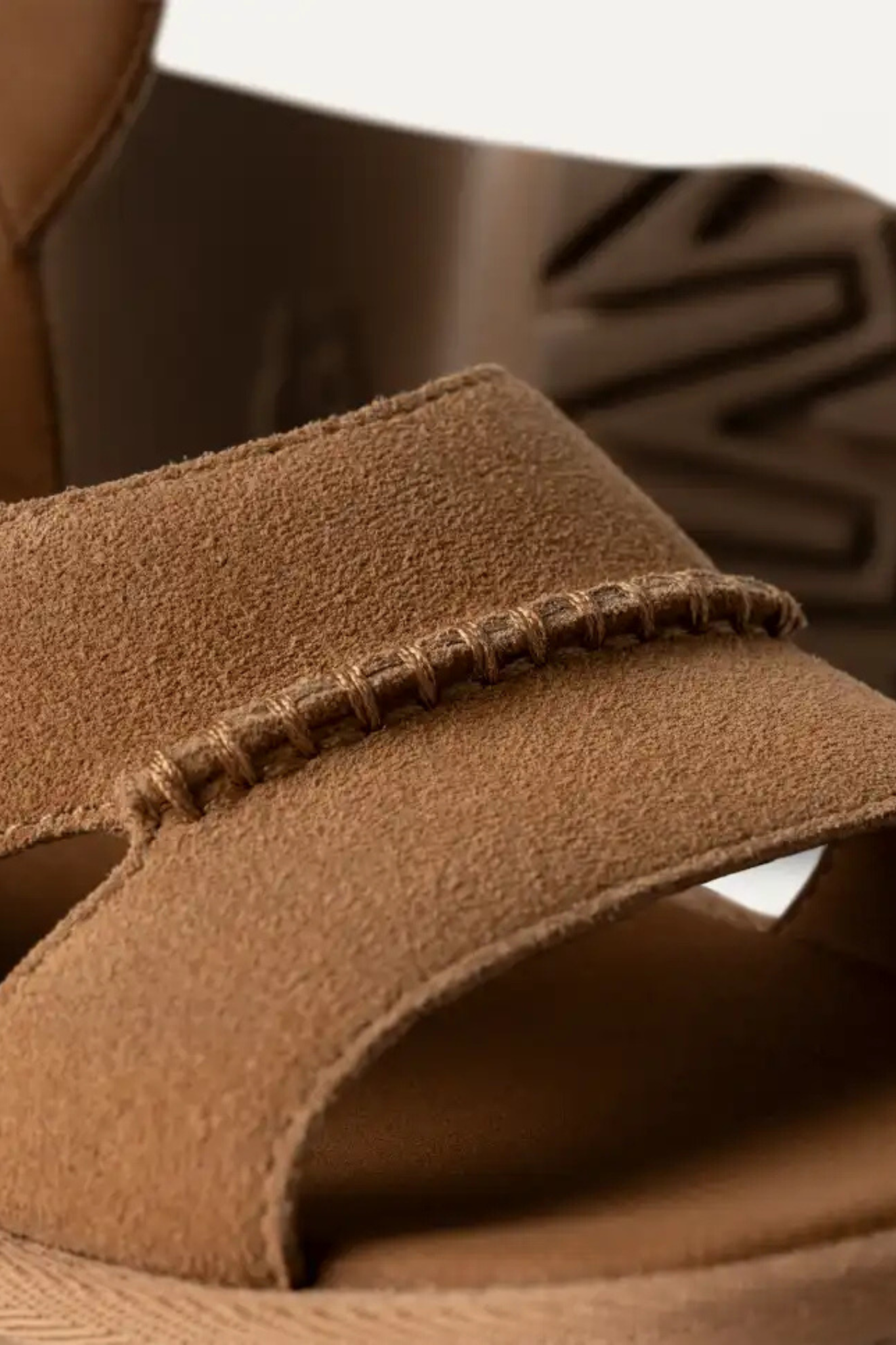 UGG women new heights ankle strap in chestnut. Close front view
