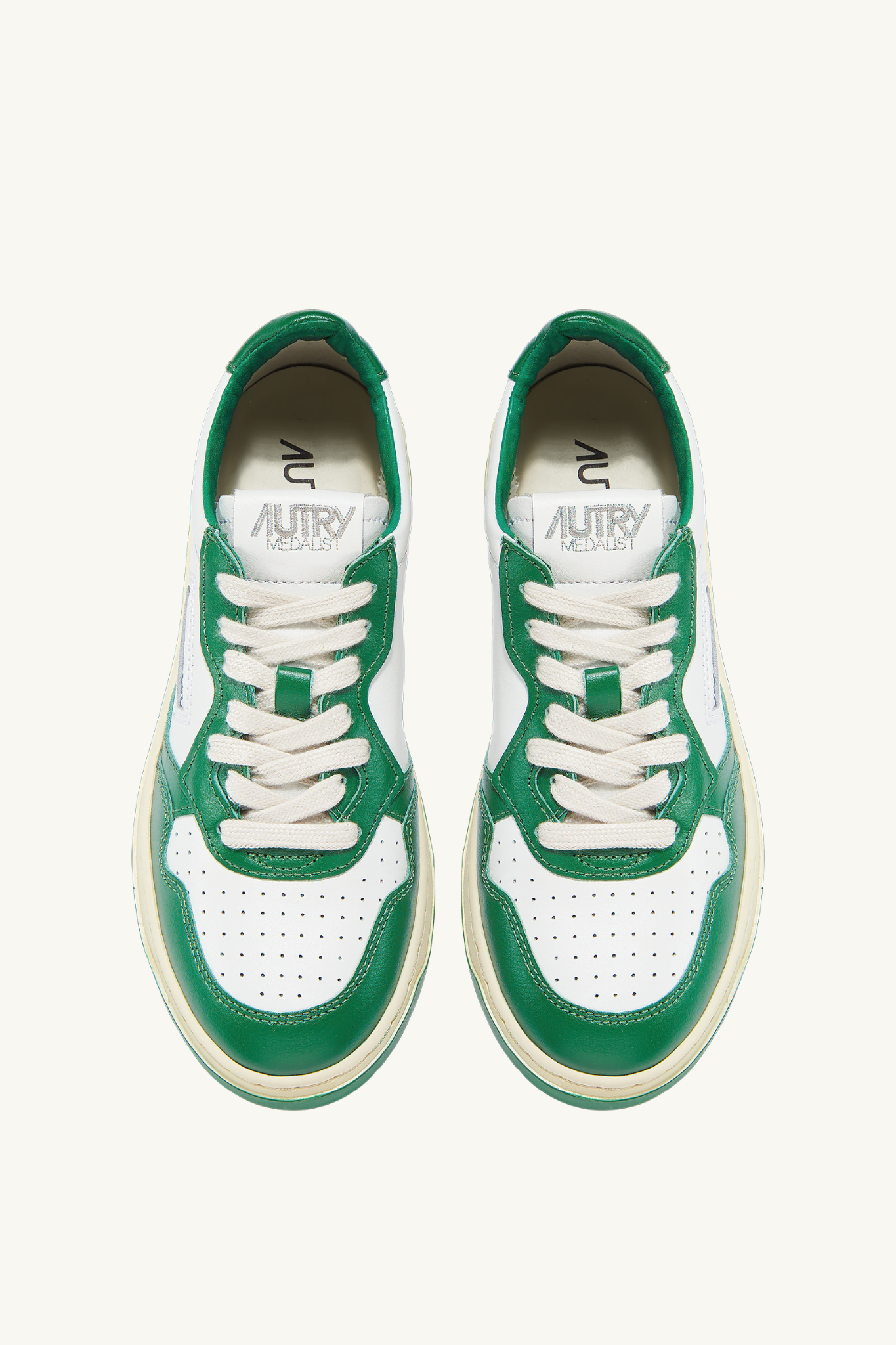 AULW-WB03 - MEDALIST LOW SNEAKERS IN TWO-TONE LEATHER COLOR WHITE AND GREEN