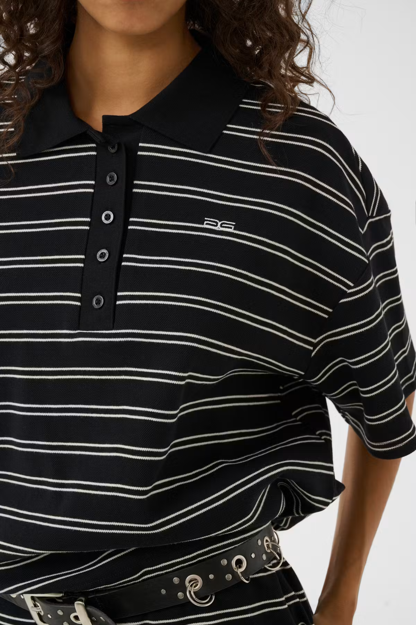 PILOVA POLO SHIRT - BLACK WHITE STRIPED