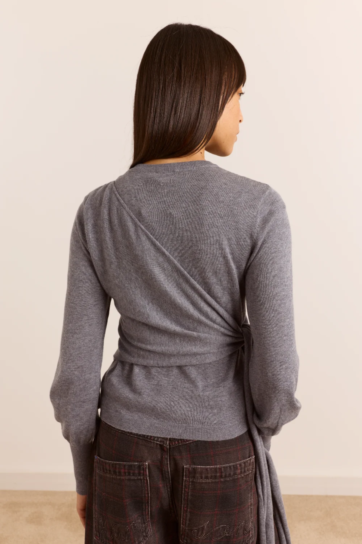 CARDIGAN VENNA WRAP EN MÉLANGE DE LAINE MÉRINOS - GRIS
