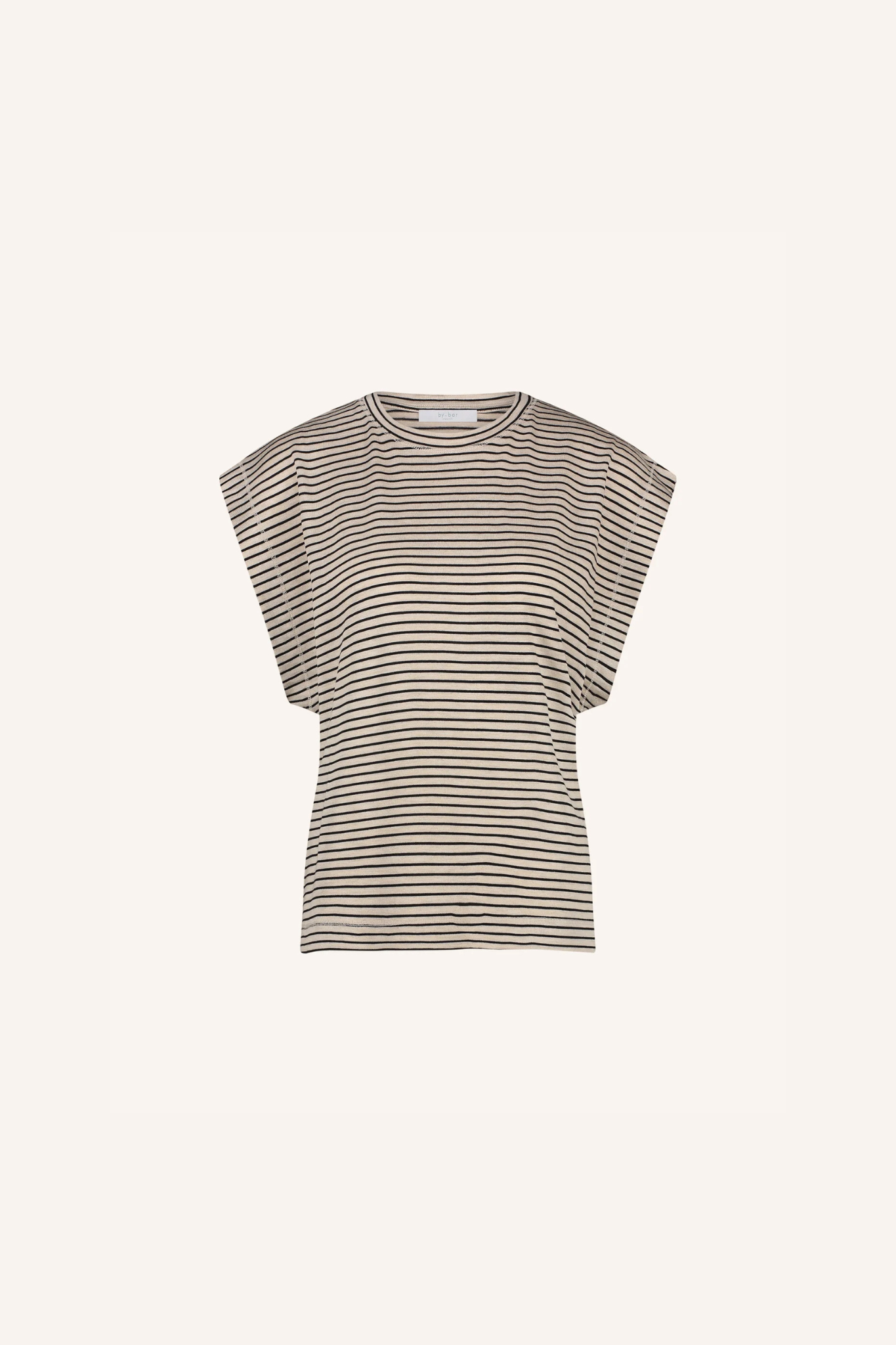 By-Bar mason small stripe top in white and black striped. Front
flatlay view