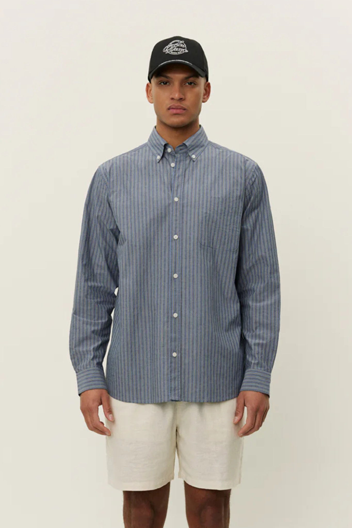 KENT STRIPE POPLIN SHIRT - DARK NAVY