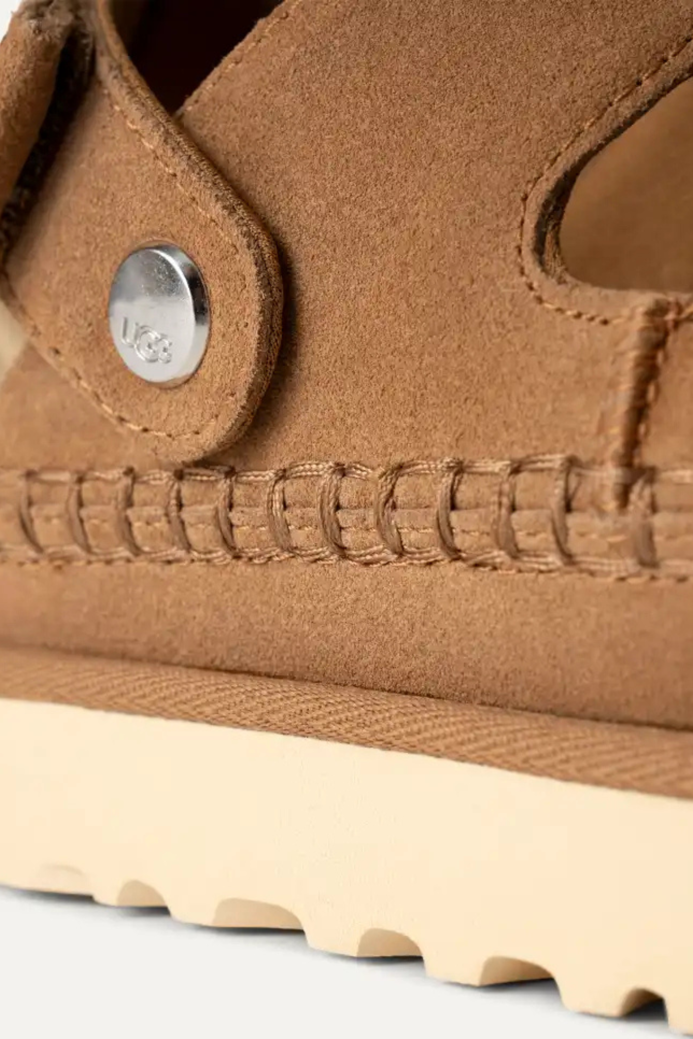 UGG women goldenstar glide in chestnut. Close side view
