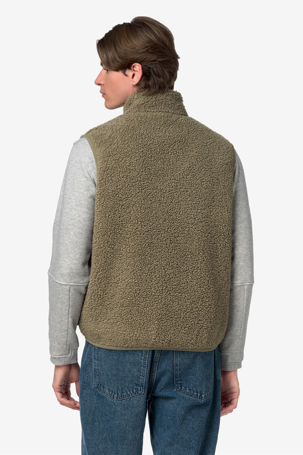 YANNICK SHERPA POLAR DOUBLE FLEECE VEST - GREEN ARMY / BLUE DEPTH