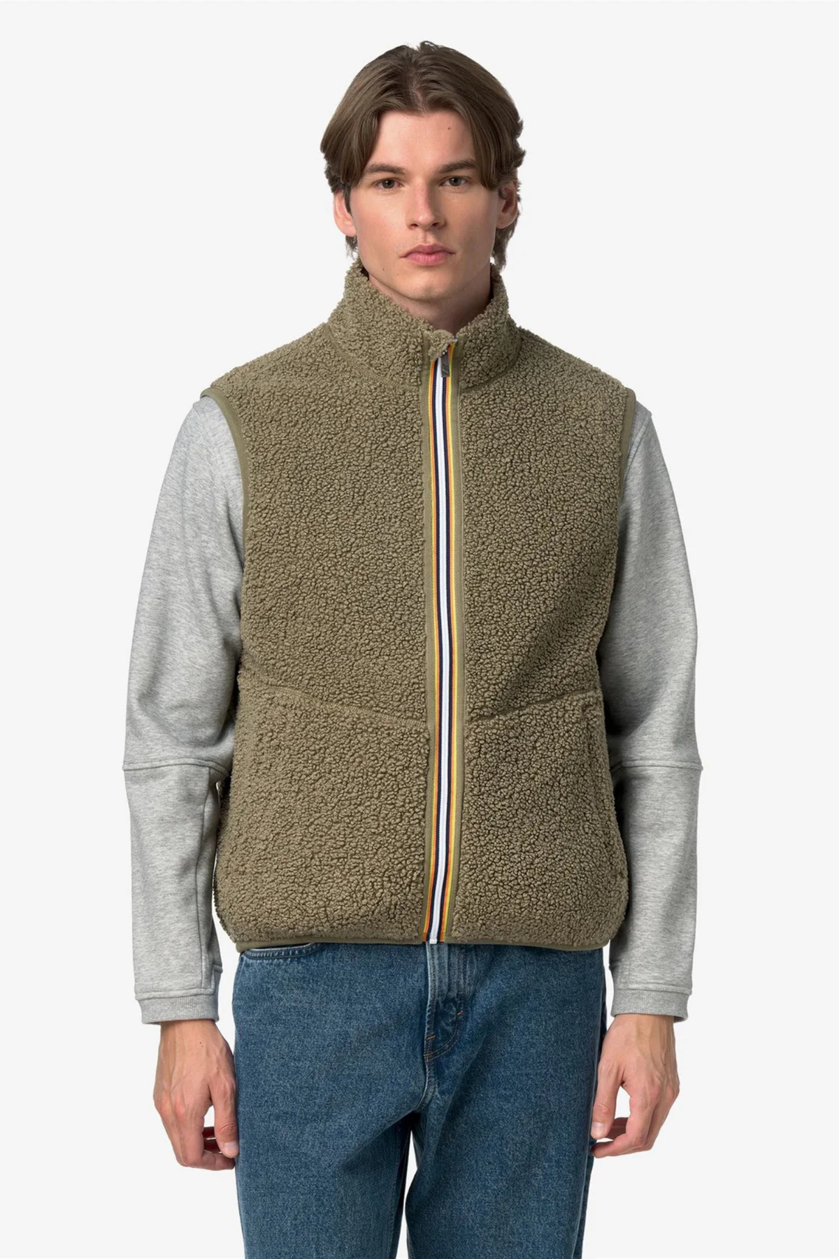 YANNICK SHERPA POLAR DOUBLE FLEECE VEST - GREEN ARMY / BLUE DEPTH