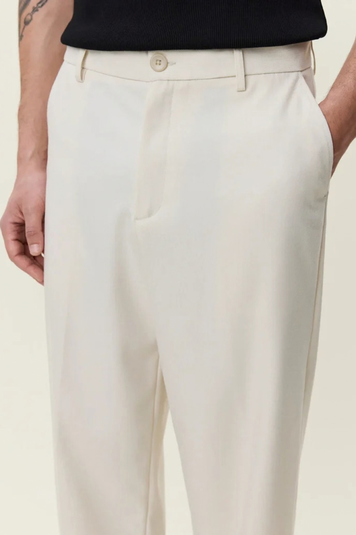 BRUSHED TWILL TAILORED PANTS - IVORY