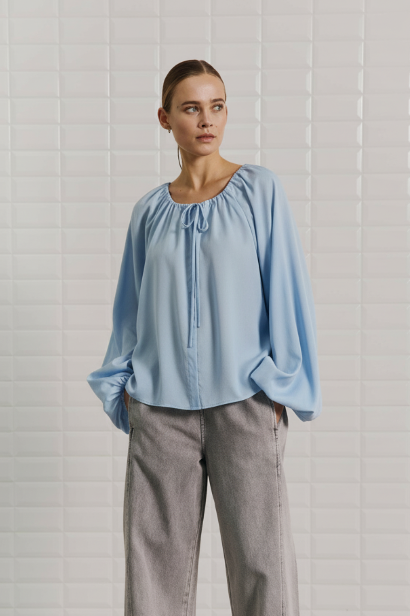 WIDE SLEEVE TOP - SKY BLUE
