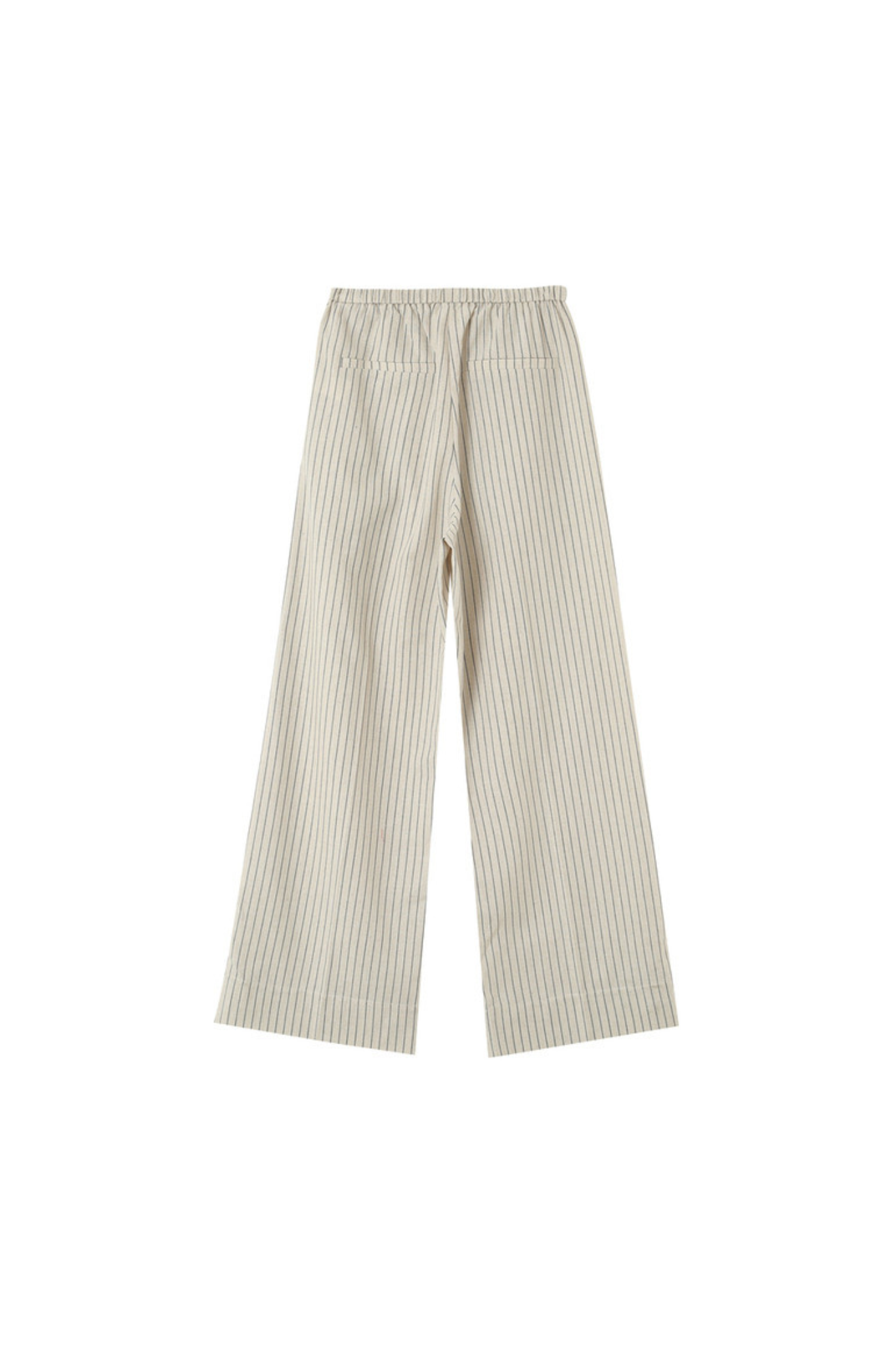 Grace & Mila perry pants in beige and black striped. Back flatlay view